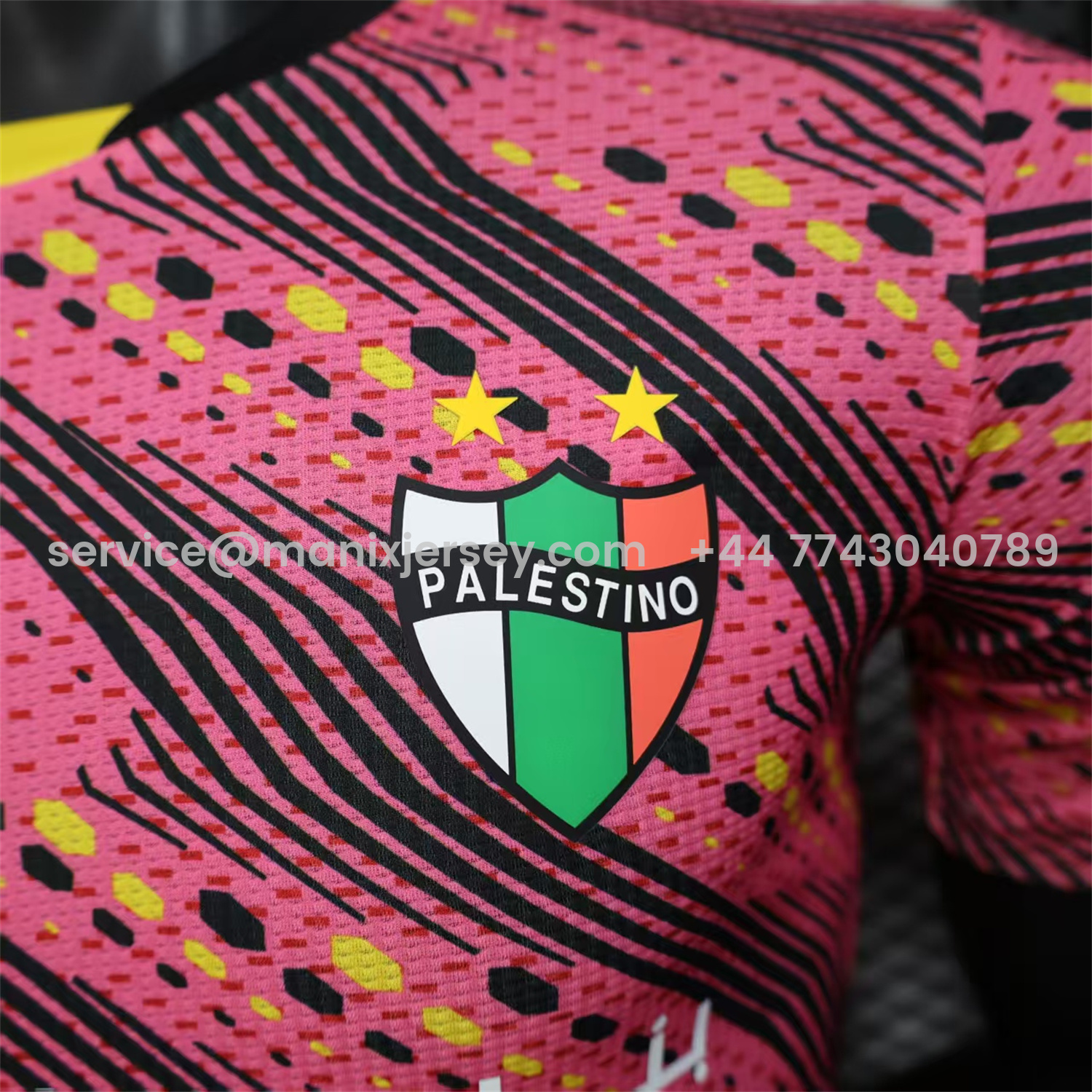 ManixJersey.com | Club Deportivo Palestino Palestine 25-26 Black Lines Pink Jersey With L‘BONVIEU No.11 - Player Version -Customize Name, Number and Patch | Worldwide Shipping