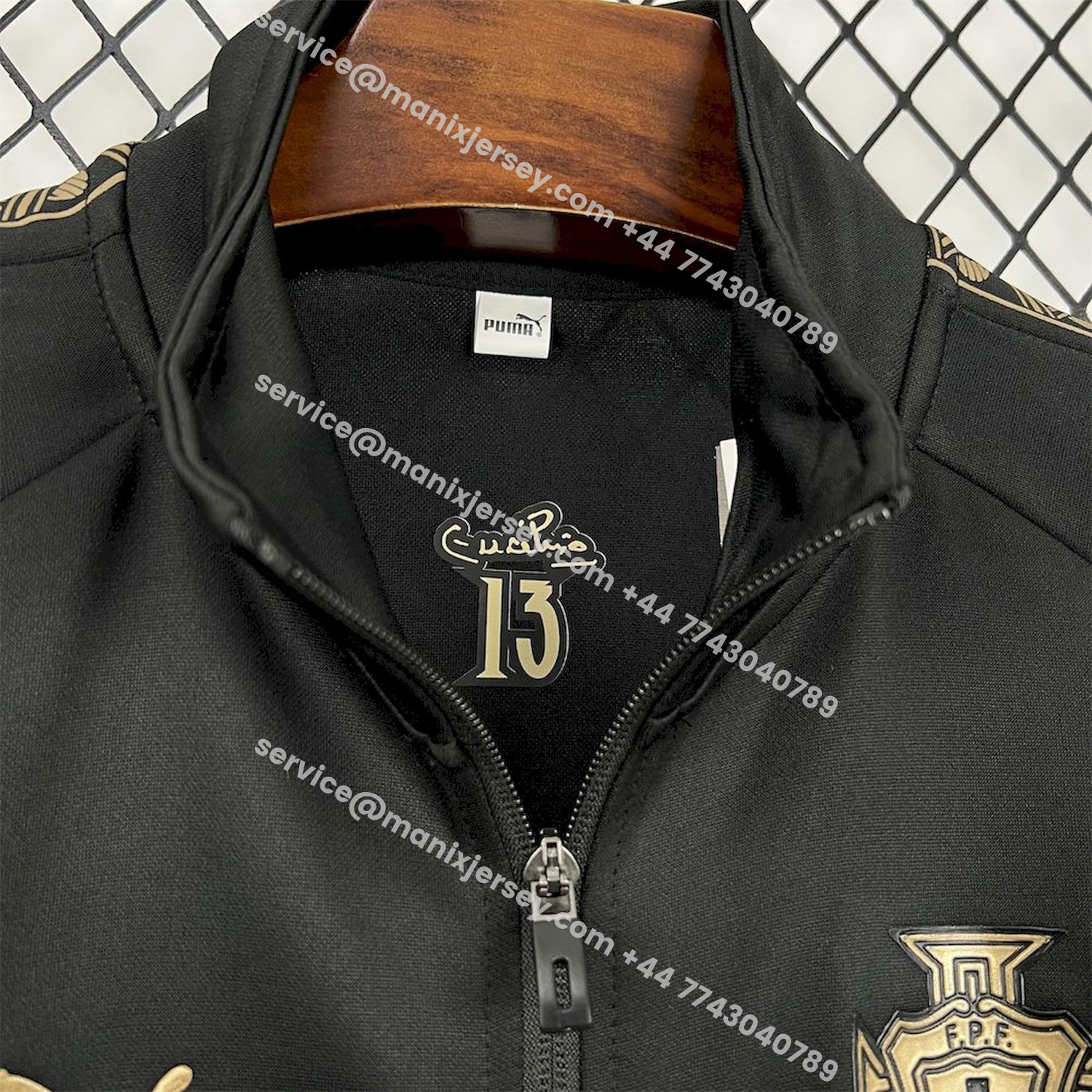 ManixJersey.com | Portugal 25-26 Eusebio Special Windbreaker Training Set - Black White Top and Pants -Customize Name, Number and Patch | Worldwide Shipping