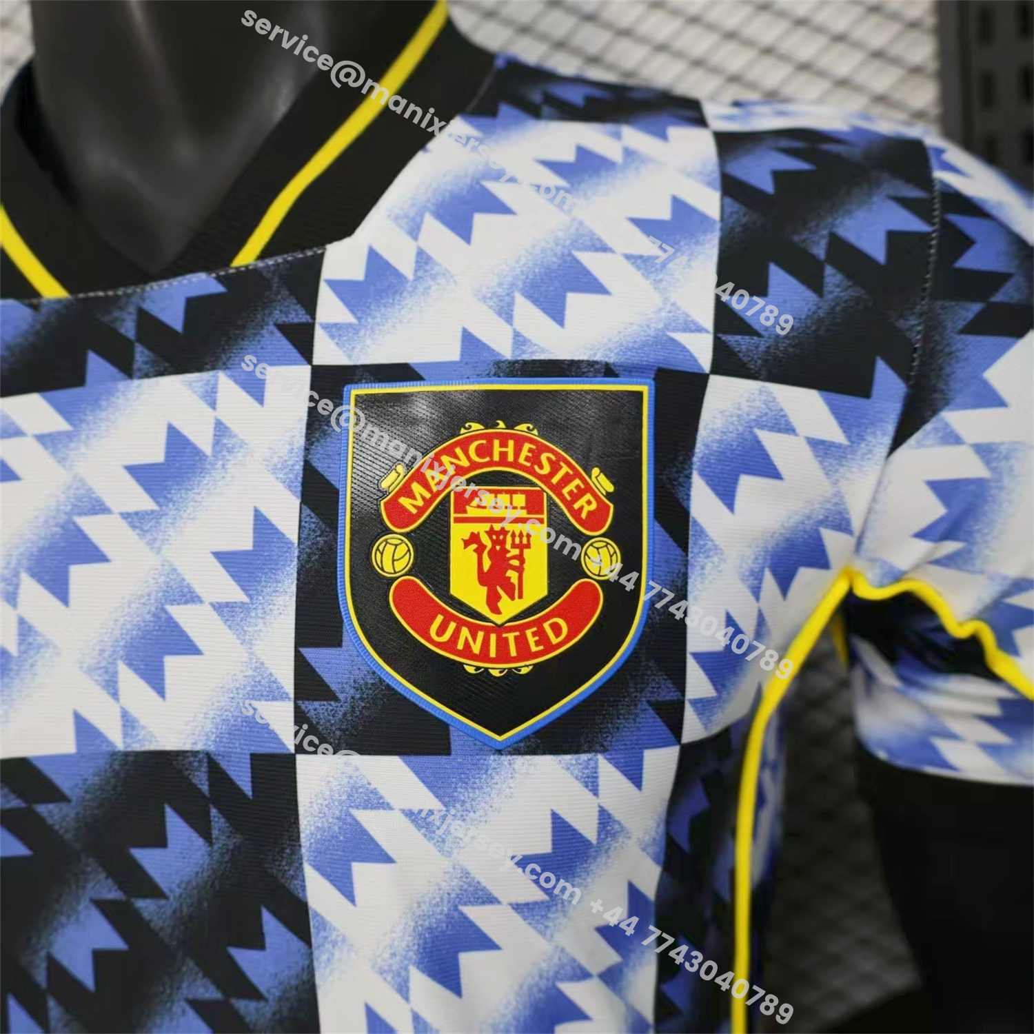 ManixJersey.com | Manchester United 25-26 Blue And Black Checkerboard Special Jersey - Player Version -Customize Name, Number and Patch | Worldwide Shipping