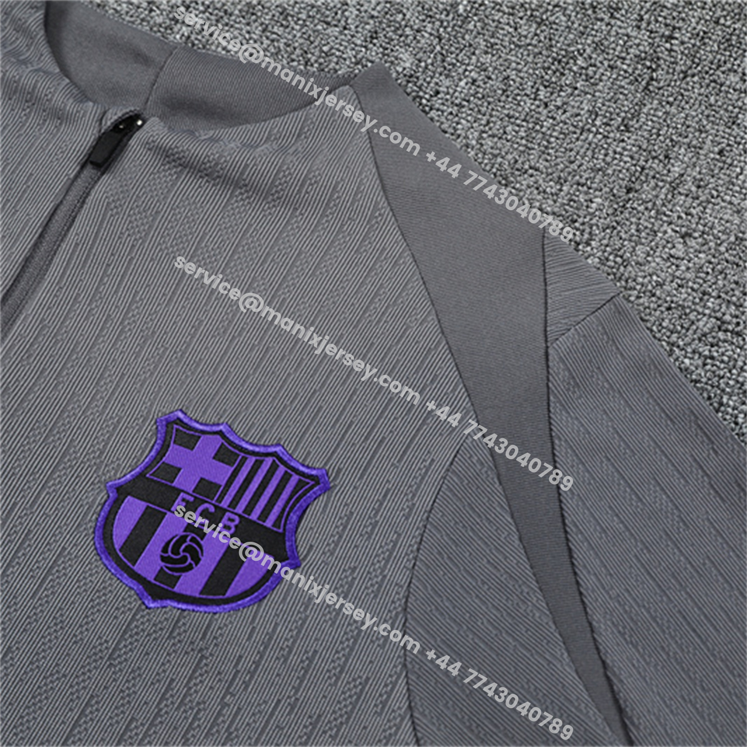 ManixJersey.com | Barcelona 25-26 Kids Long Sleeve Training Set - Grey Top & Black Pants -Customize Name, Number and Patch | Worldwide Shipping