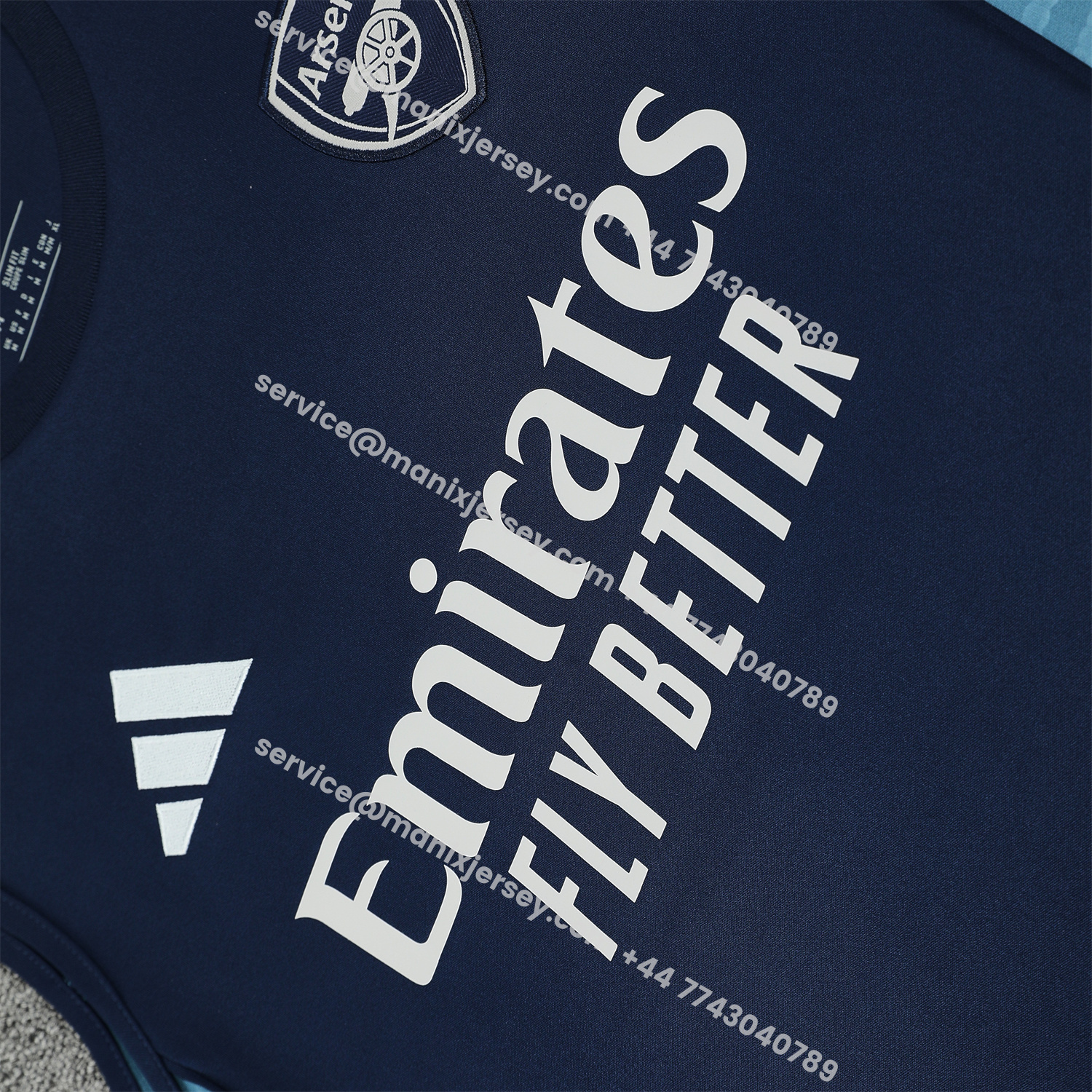 ManixJersey.com | Arsenal 25-26 Vest Training Set - Deep Blue Vest and Shorts -Customize Name, Number and Patch | Worldwide Shipping