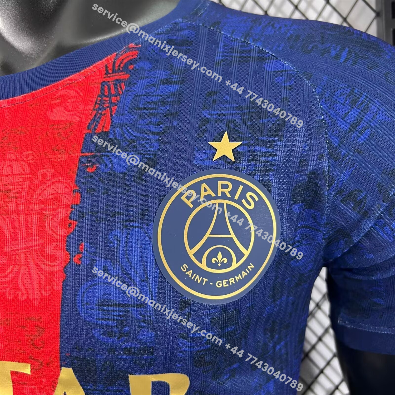 ManixJersey.com | Paris Saint-Germain PSG 25-26 Red Slash Blue Special Jersey - Player Version -Customize Name, Number and Patch | Worldwide Shipping