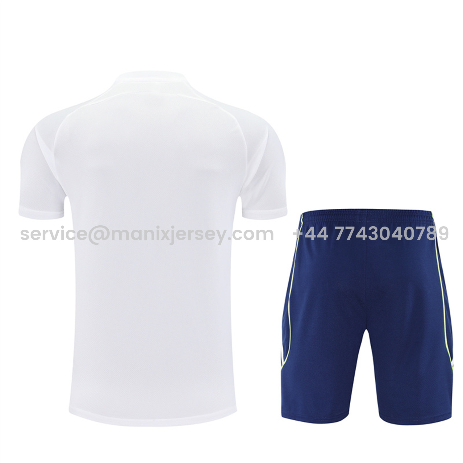 ManixJersey.com | Real Madrid 25-26 Short-Sleeve Training Set - White Urban Purist Style Top and Blue Shorts -Customize Name, Number and Patch | Worldwide Shipping