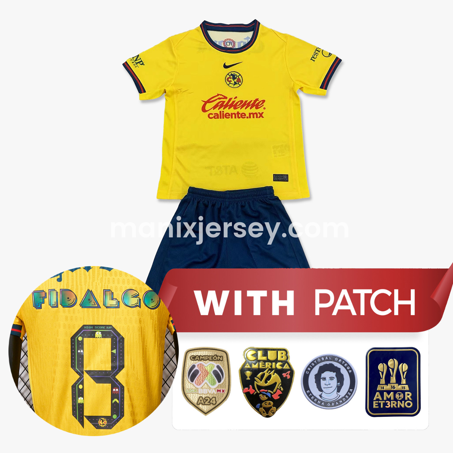 ManixJersey.com | 【Pac-Man Version Font】Club América 24-25 Home Kids Kit -Customize Name, Number and Patch | Worldwide Shipping