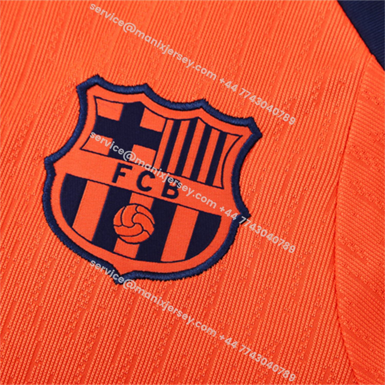 ManixJersey.com | Barcelona 25-26 Kids Long Sleeve Training Set - Orange Top Royal Blue Sponsor & Royal Blue Pants -Customize Name, Number and Patch | Worldwide Shipping