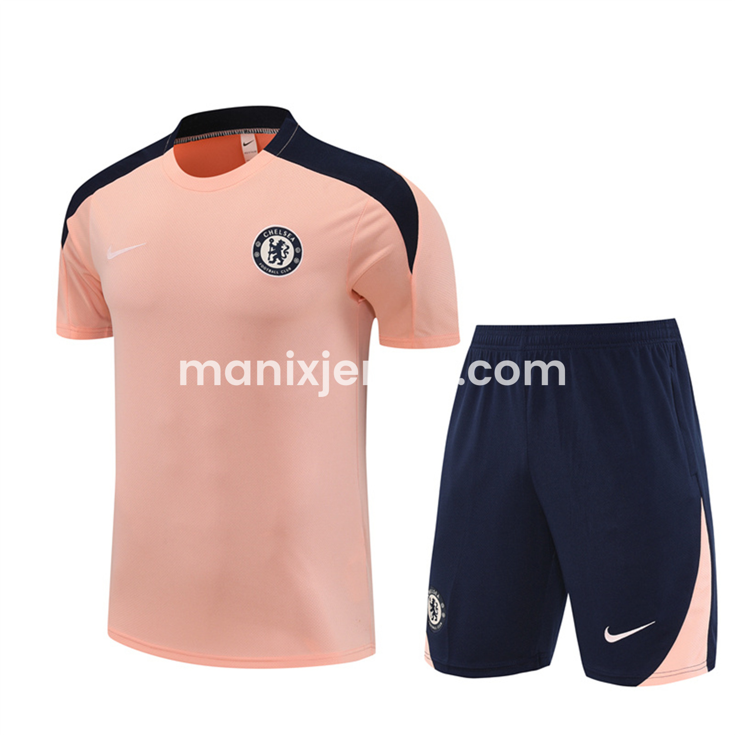 ManixJersey.com | C.H.E.L.S.E.A 25-26 Kids Short-Sleeve Training Set - Pink top & Blue Shorts -Customize Name, Number and Patch | Worldwide Shipping