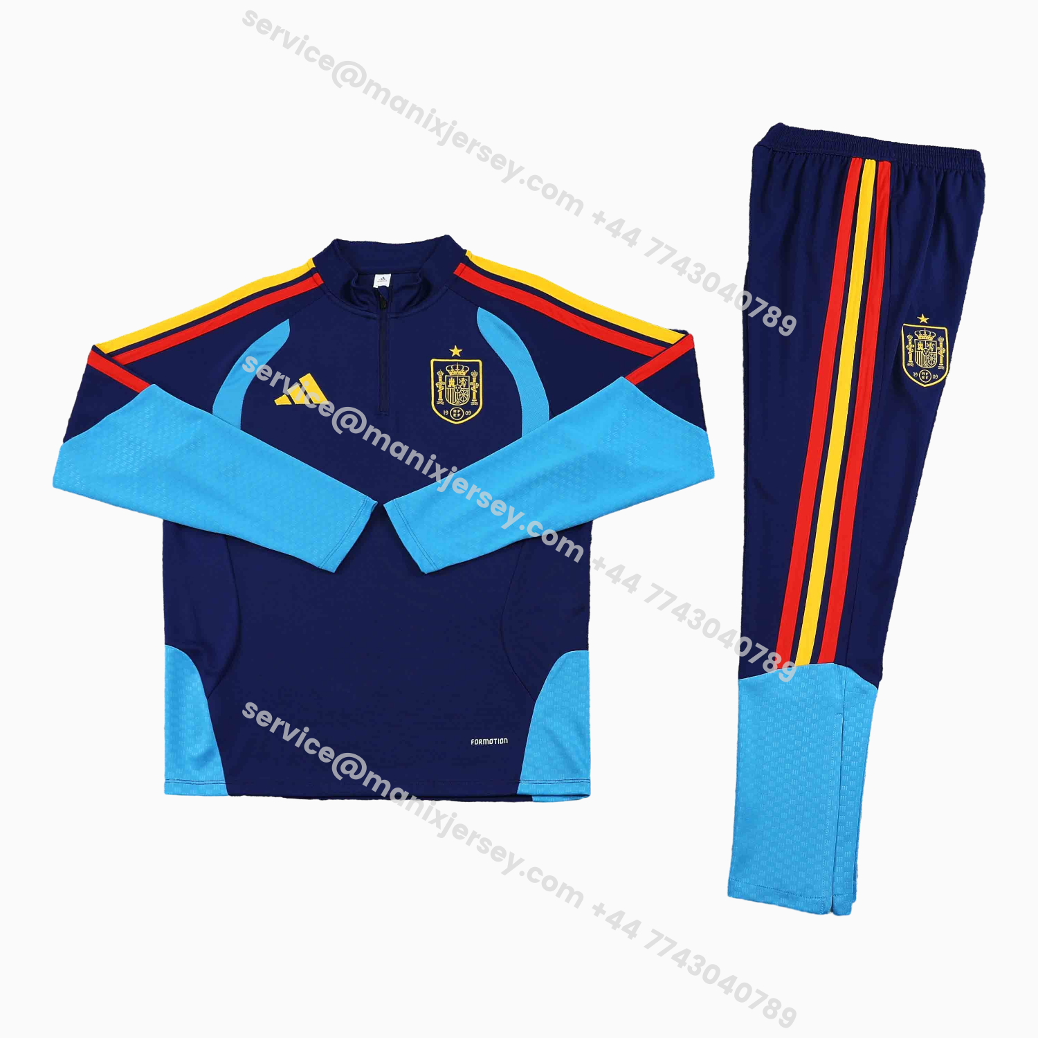 ManixJersey.com | Spain 2026 Kids Long Sleeve Training Set - Deep Blue Top & Pants -Customize Name, Number and Patch | Worldwide Shipping