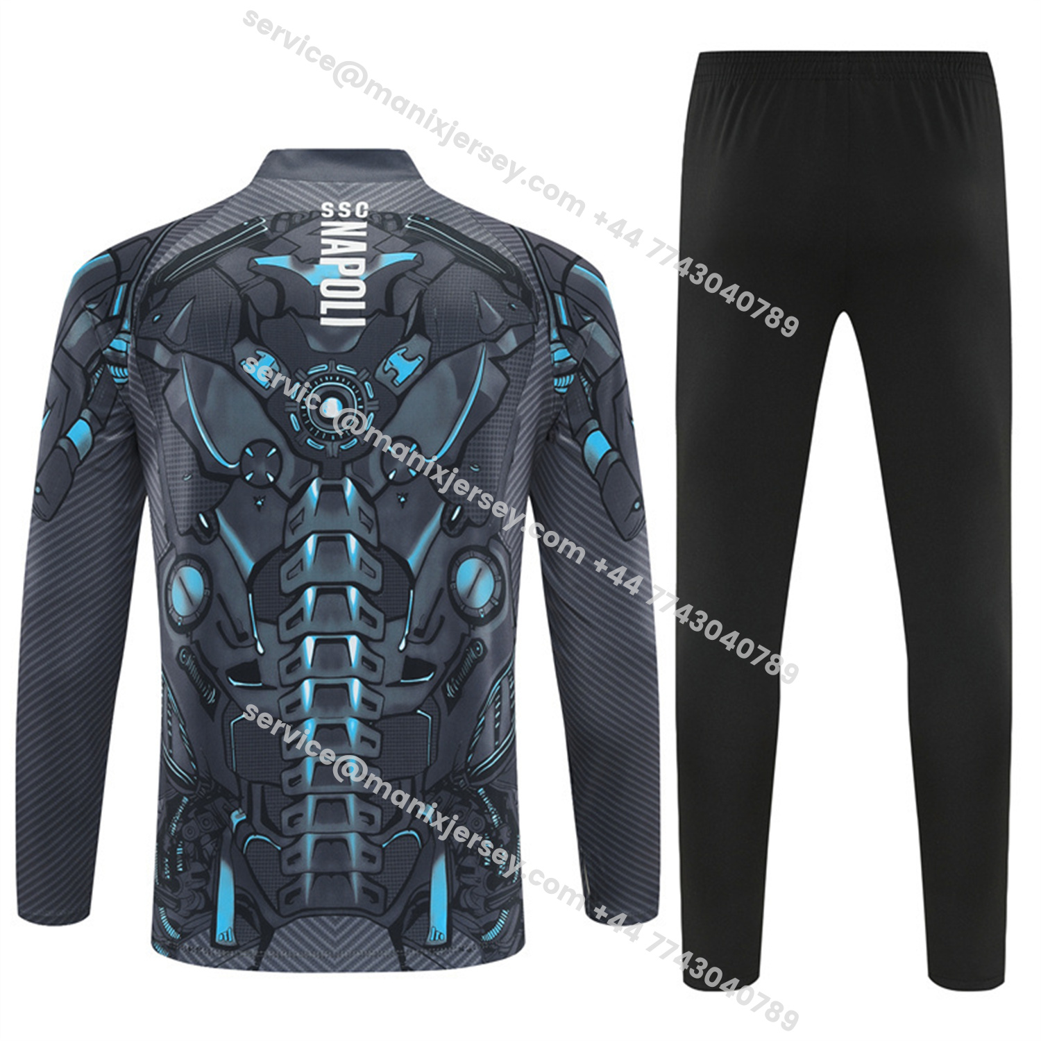 ManixJersey.com | Napoli 25-26 Kids Long Sleeve Training Set - Gray Mecha Top & Black Pants -Customize Name, Number and Patch | Worldwide Shipping