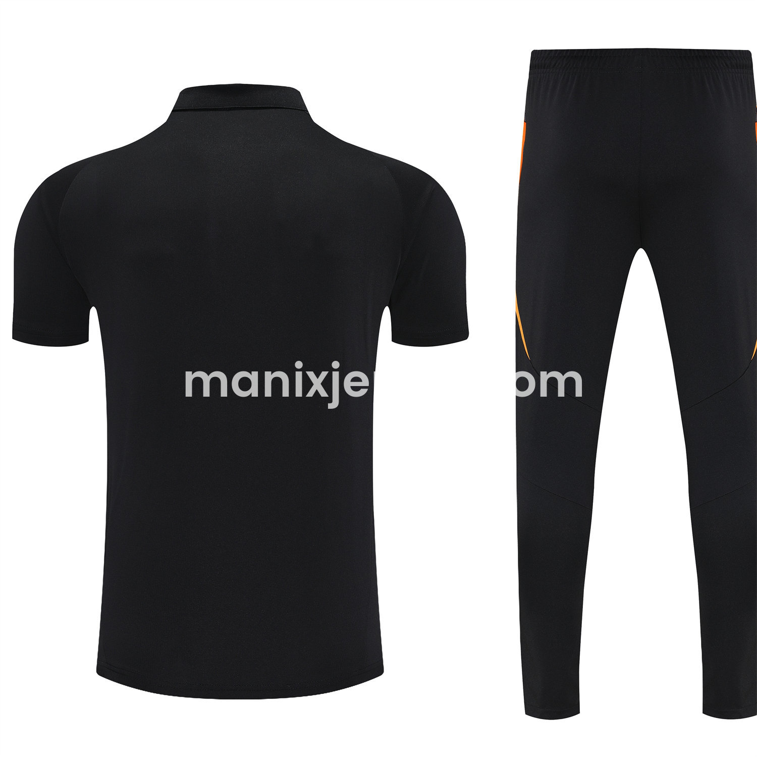 ManixJersey.com | Real Madrid 25-26 POLO Short-Sleeve Training Set - Black Top and Pants with Yellow Stripes -Customize Name, Number and Patch | Worldwide Shipping