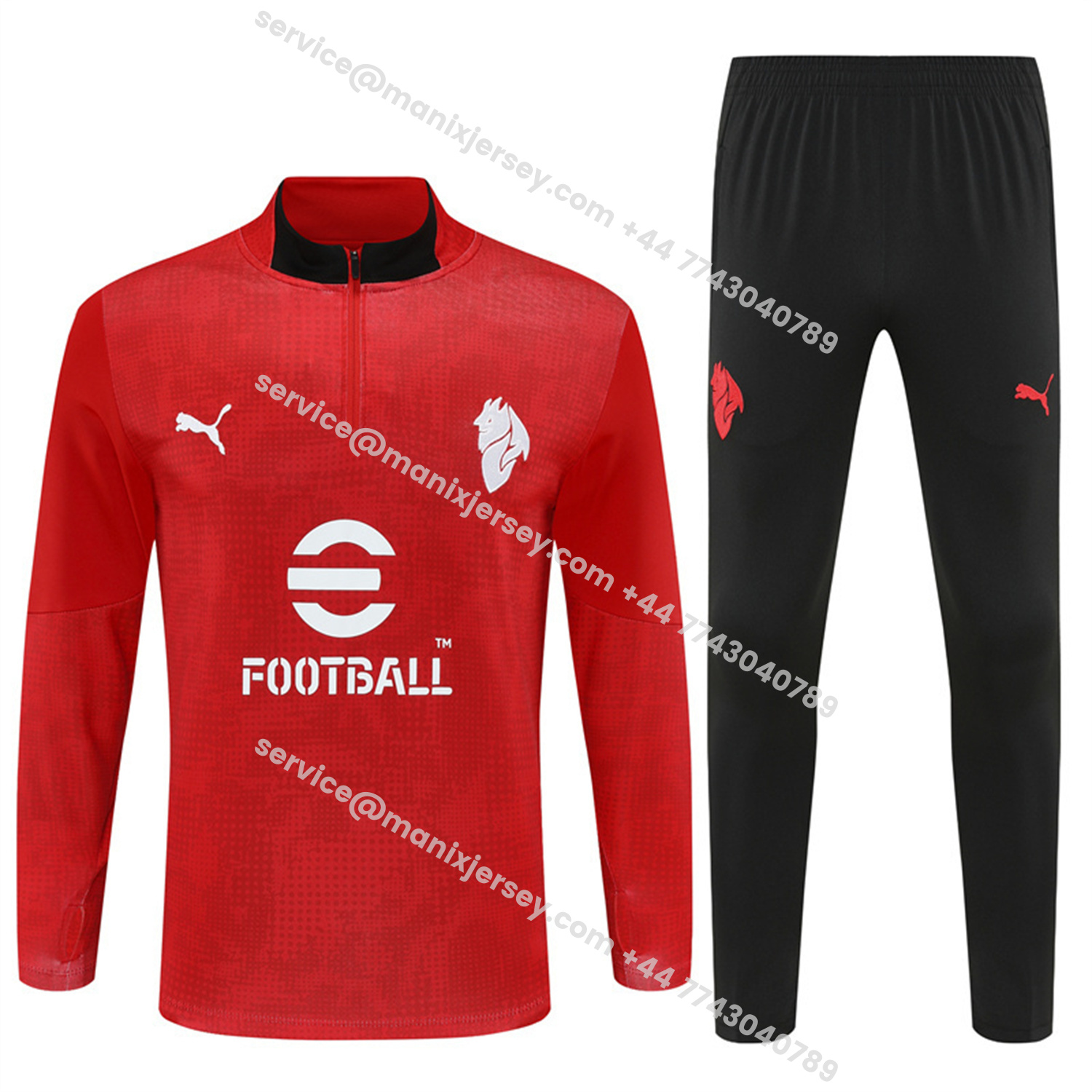 ManixJersey.com | AC Milan 25-26 Kids Long Sleeve Training Set - Red Top & Black Pants -Customize Name, Number and Patch | Worldwide Shipping