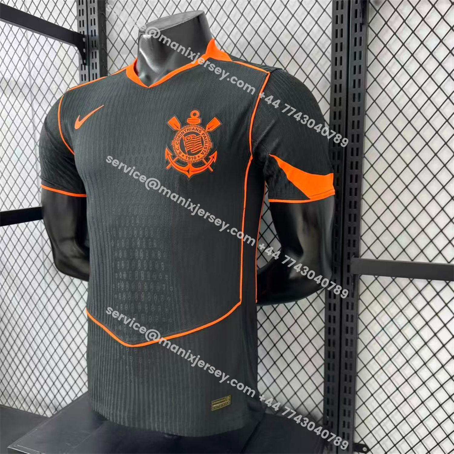 ManixJersey.com | Corinthians 25-26 Third Orange Lines Black Jersey - Player Version -Customize Name, Number and Patch | Worldwide Shipping