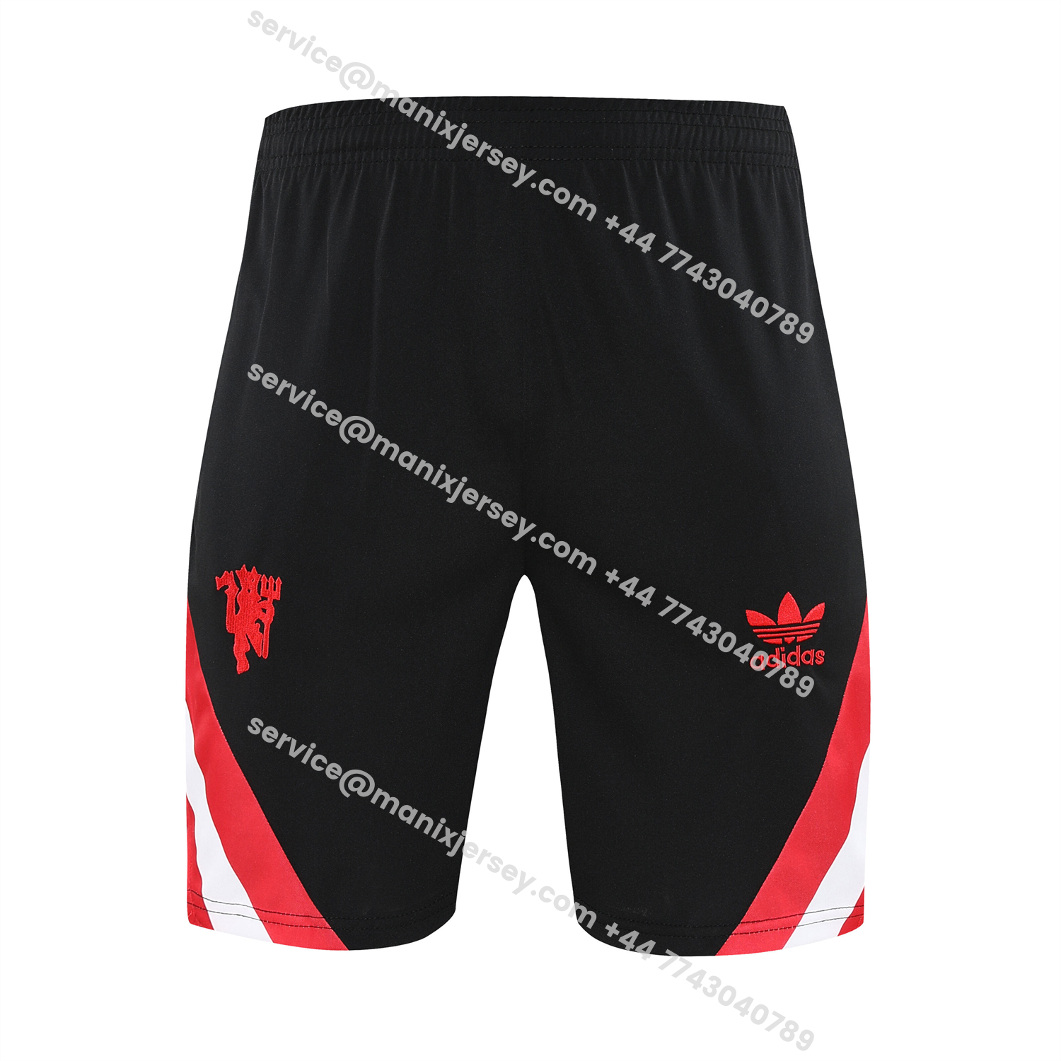 ManixJersey.com | Manchester United 25-26 Short-Sleeve Training Set - Red Devil Black Top & Black Shorts -Customize Name, Number and Patch | Worldwide Shipping