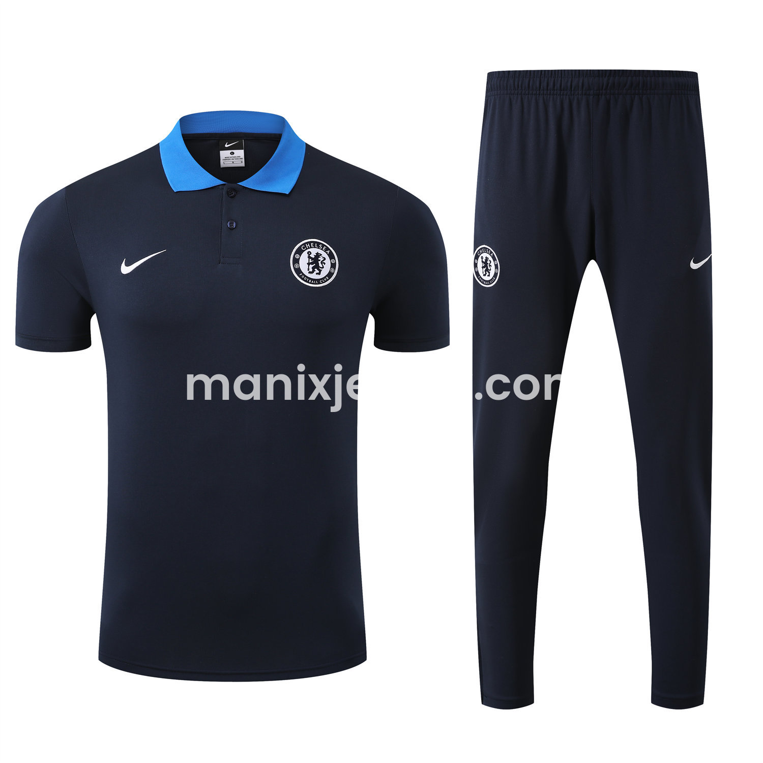 ManixJersey.com | C.H.E.L.S.E.A 25-26 POLO Short-Sleeve Training Set - Deep Blue Top and Pants -Customize Name, Number and Patch | Worldwide Shipping