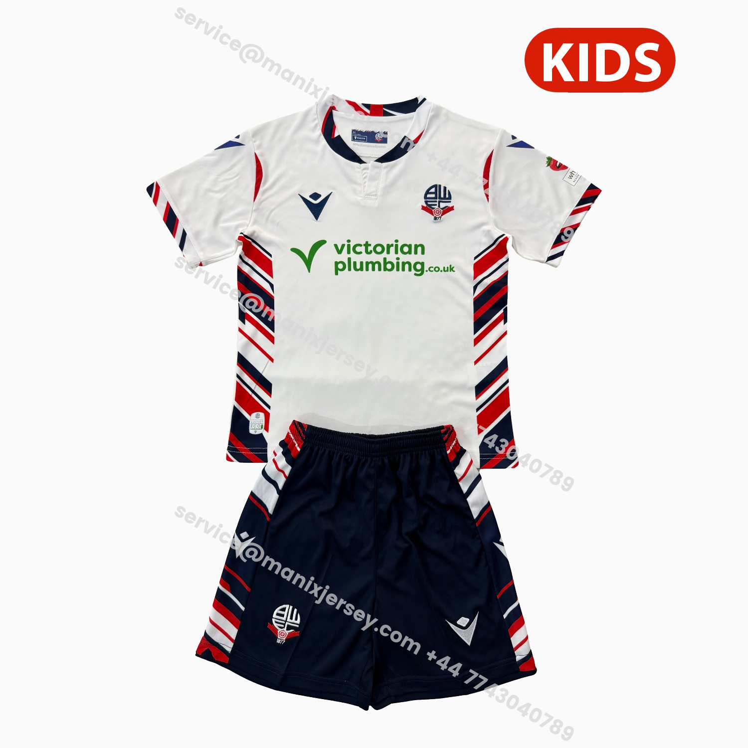 ManixJersey.com | Bolton Wanderers 25-26 Home Kids Kit -Customize Name, Number and Patch | Worldwide Shipping