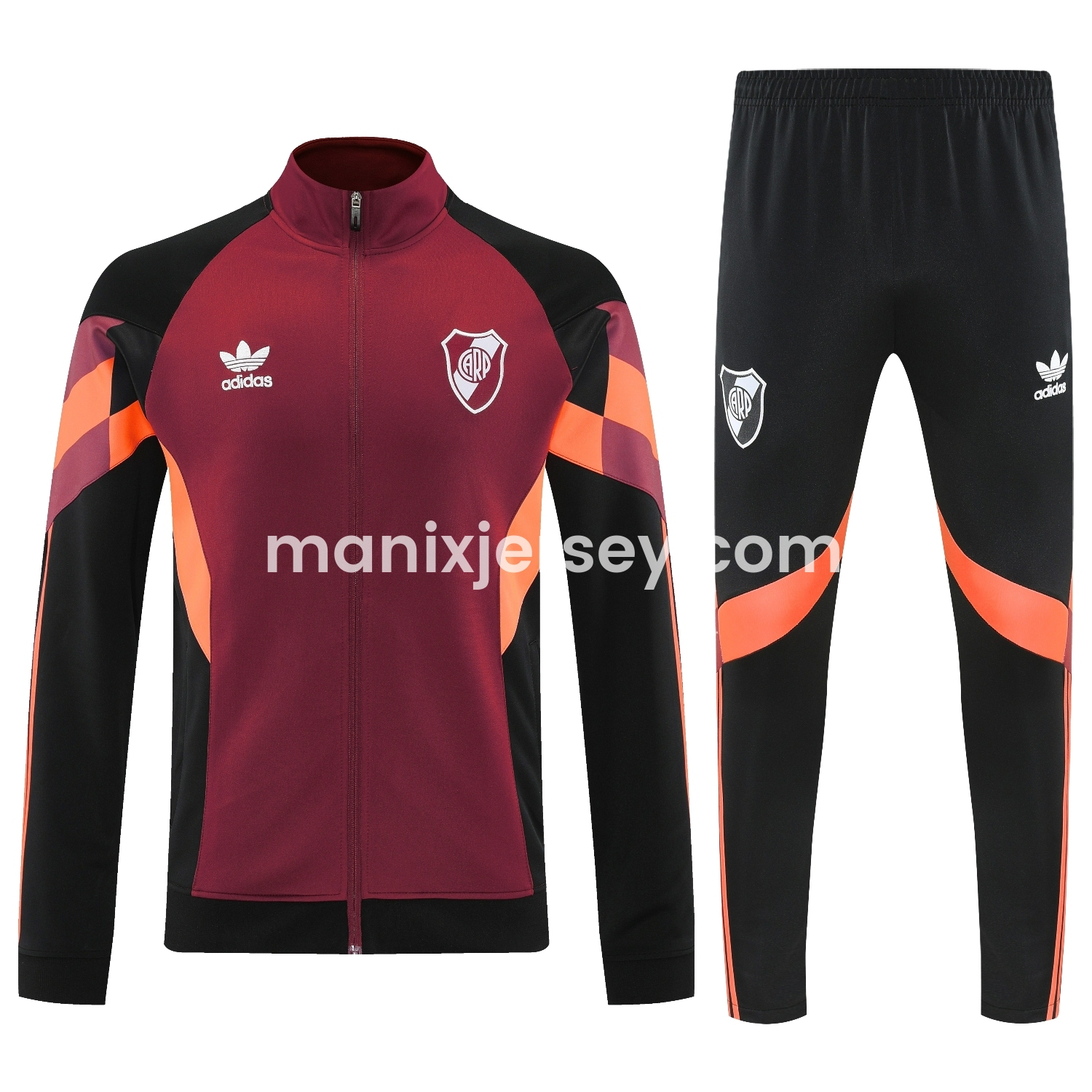 ManixJersey.com | River Plate 25-26 Terrace Jacket Training Tracksuit - Deep Red Jackets & Black Pants -Customize Name, Number and Patch | Worldwide Shipping