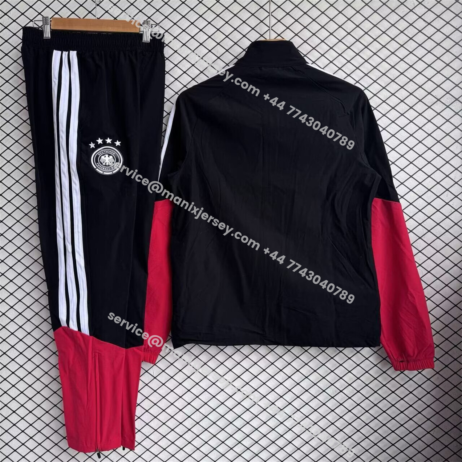 ManixJersey.com | Germany 2026 Windbreaker Training Set - Black Red Top and Pants -Customize Name, Number and Patch | Worldwide Shipping
