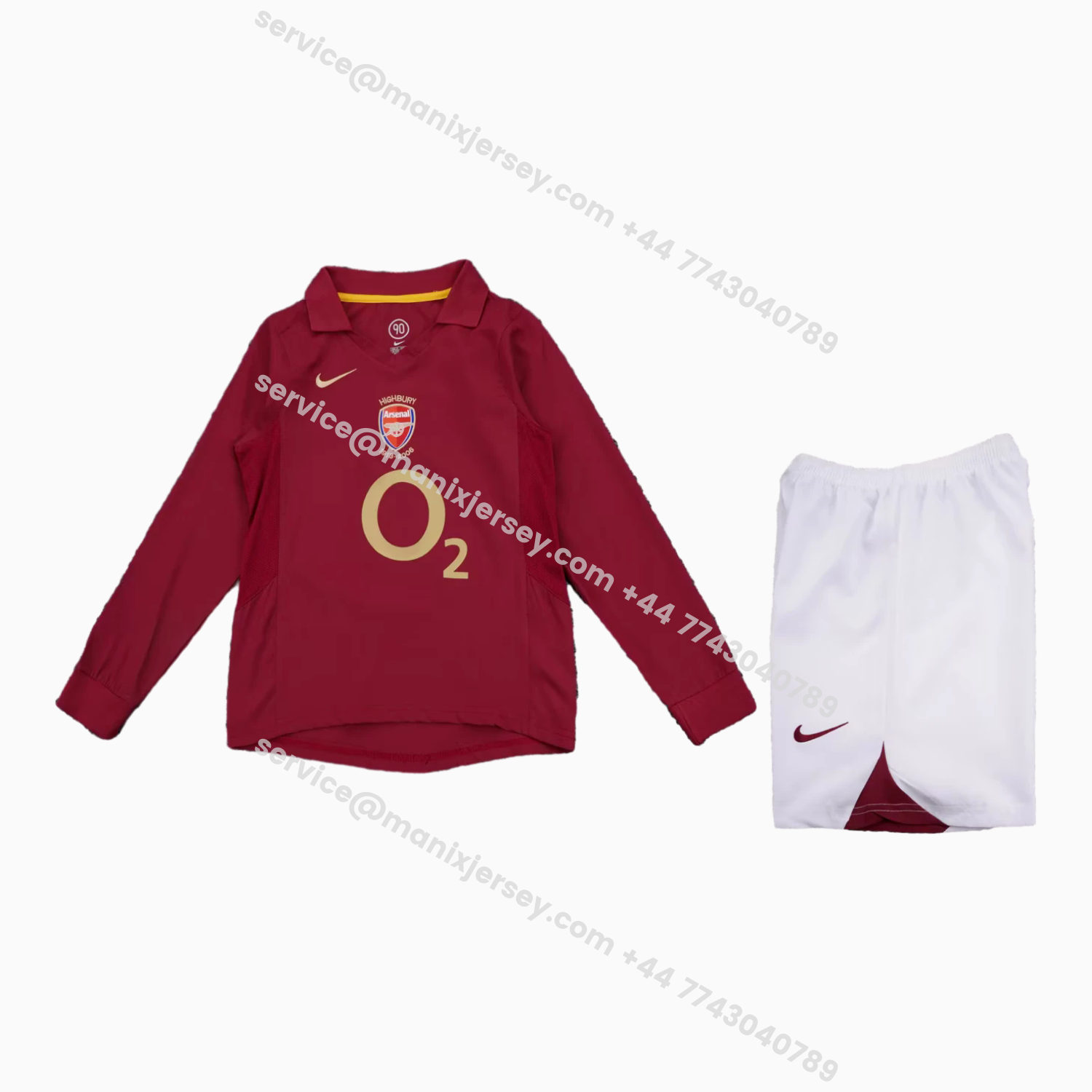 ManixJersey.com | Retro Arsenal 2005-06 Home Long Sleeves Kids Kit -Customize Name, Number and Patch | Worldwide Shipping