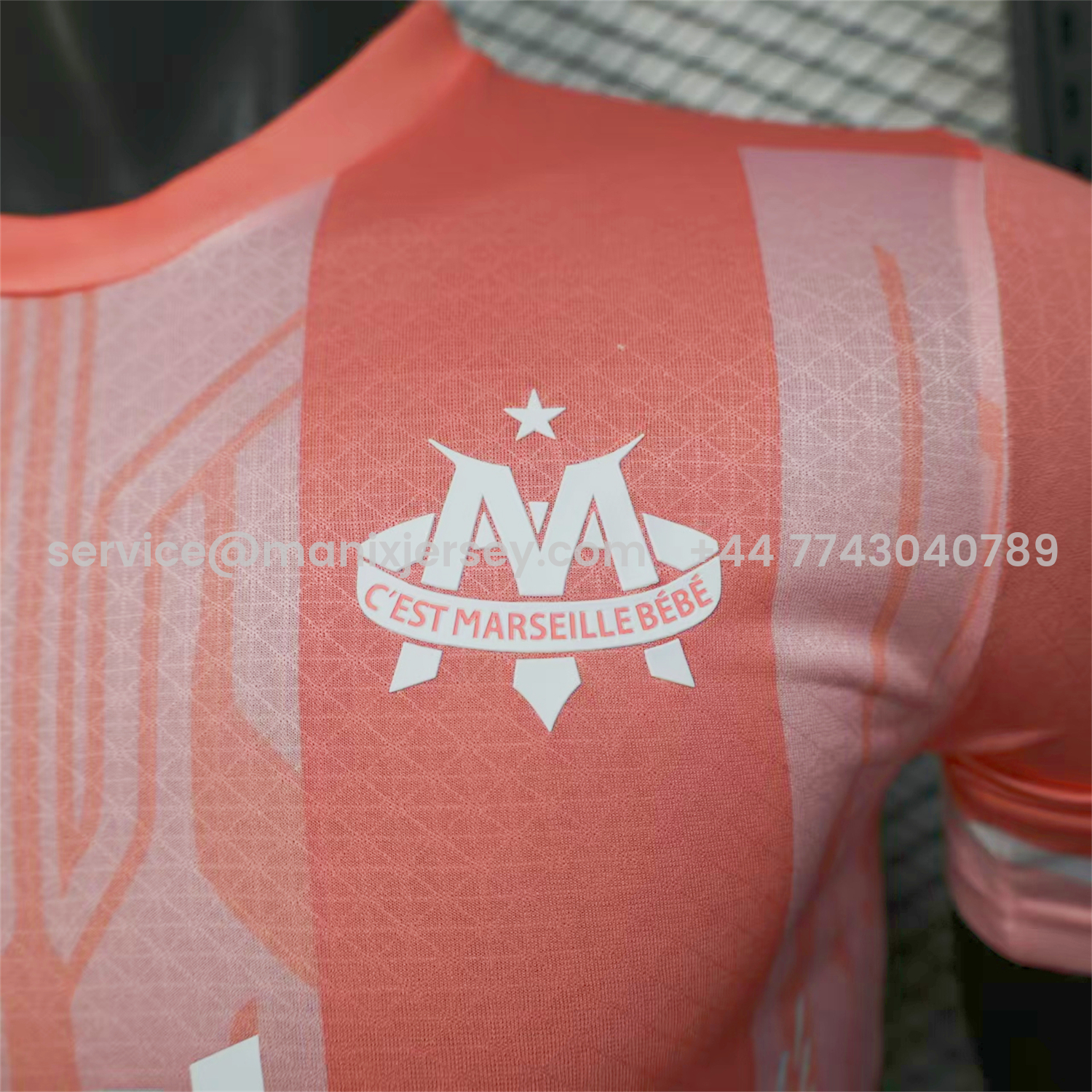 ManixJersey.com | Marseille 25-26 Pink Stripes Special Jersey - Player Version -Customize Name, Number and Patch | Worldwide Shipping