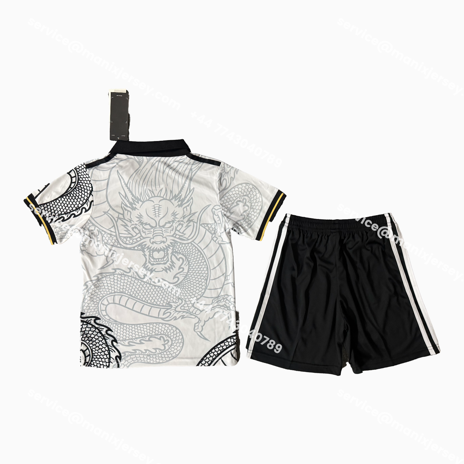 ManixJersey.com | Real Madrid 25-26 Black Gragon White Special Men's Adult Jersey Set - Fans Version -Customize Name, Number and Patch | Worldwide Shipping