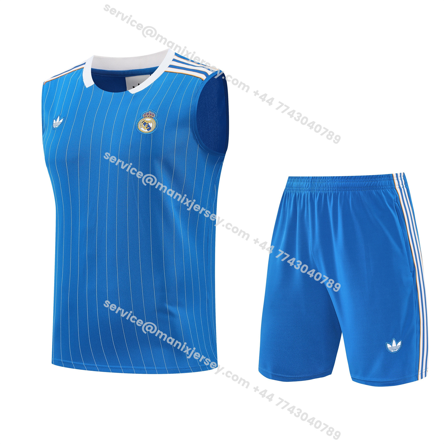 ManixJersey.com | Real Madrid 25-26 Vest Training Set - Blue Vest & Blue Shorts -Customize Name, Number and Patch | Worldwide Shipping