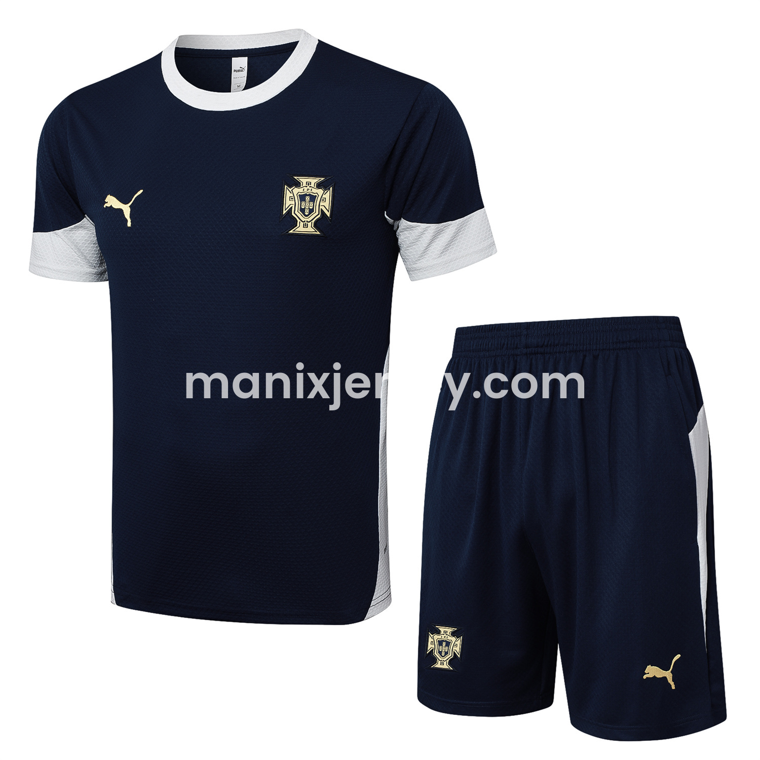 ManixJersey.com | Portugal 25-26 Short-Sleeve Training Set - Deep Blue Top and Shorts -Customize Name, Number and Patch | Worldwide Shipping