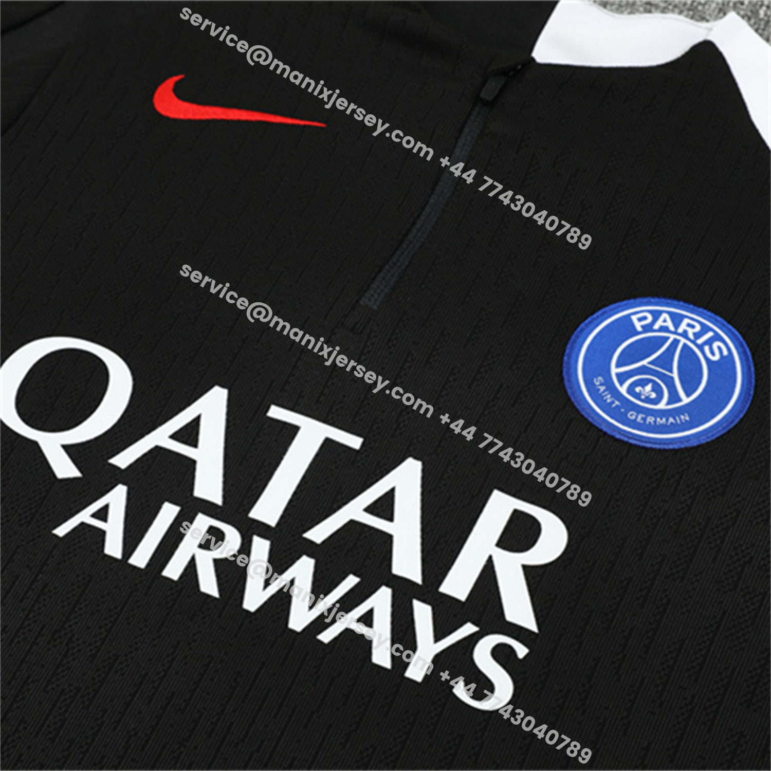 ManixJersey.com | Paris Saint-Germain PSG 25-26 Kids Long Sleeve Training Set - Player Version - Black Top and Black Pants -Customize Name, Number and Patch | Worldwide Shipping