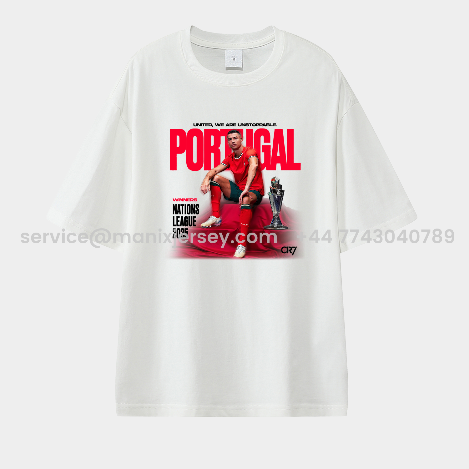 ManixJersey.com | Portugal C.Ronaldo 2025 UEFA Nations League Winners Unisex Pure Cotton T-shirt -Customize Name, Number and Patch | Worldwide Shipping