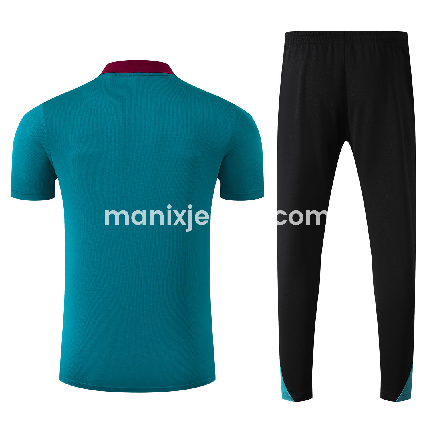 ManixJersey.com | Paris Saint-Germain PSG 25-26 POLO Short-Sleeve Training Set - Blue Green Top and Black Pants -Customize Name, Number and Patch | Worldwide Shipping