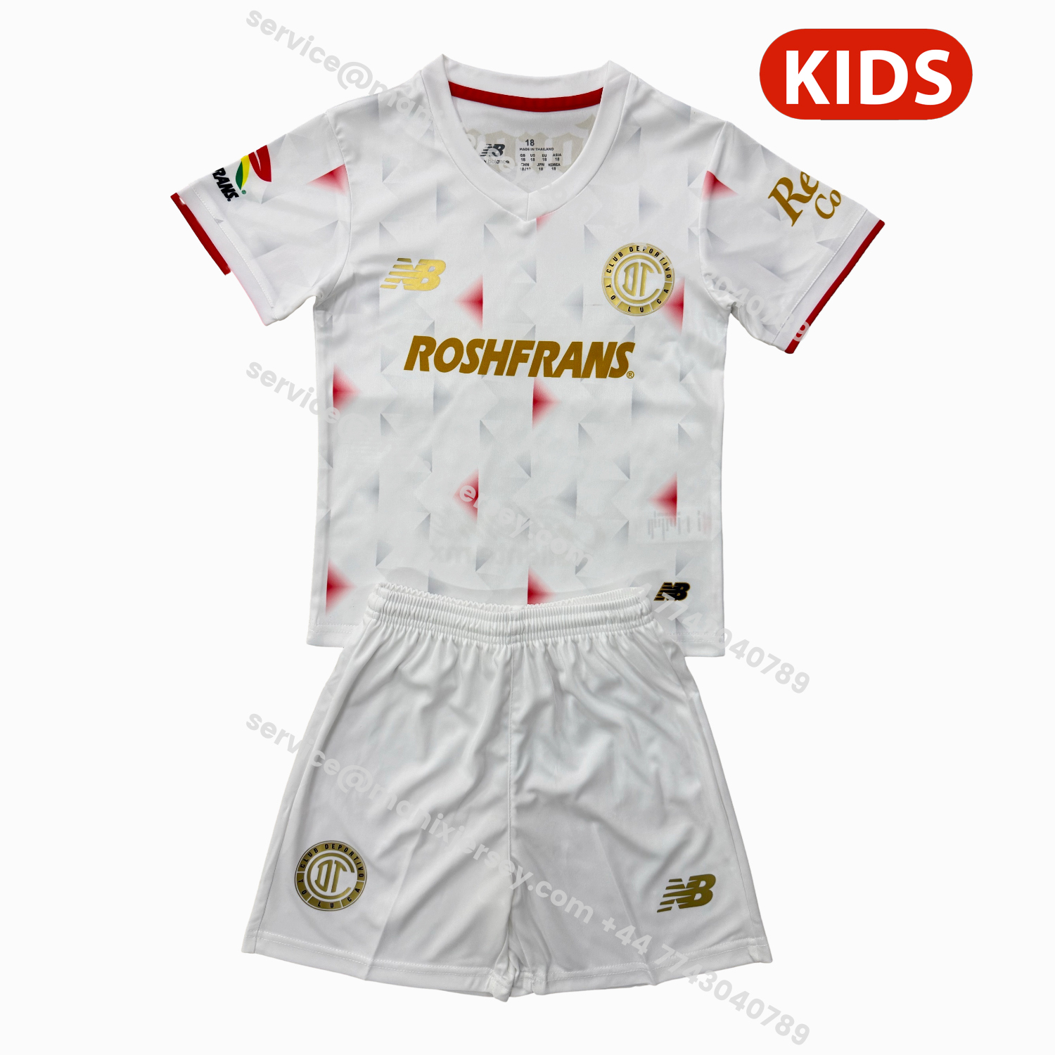 ManixJersey.com | Toluca 25-26 Away White Kids Kit -Customize Name, Number and Patch | Worldwide Shipping