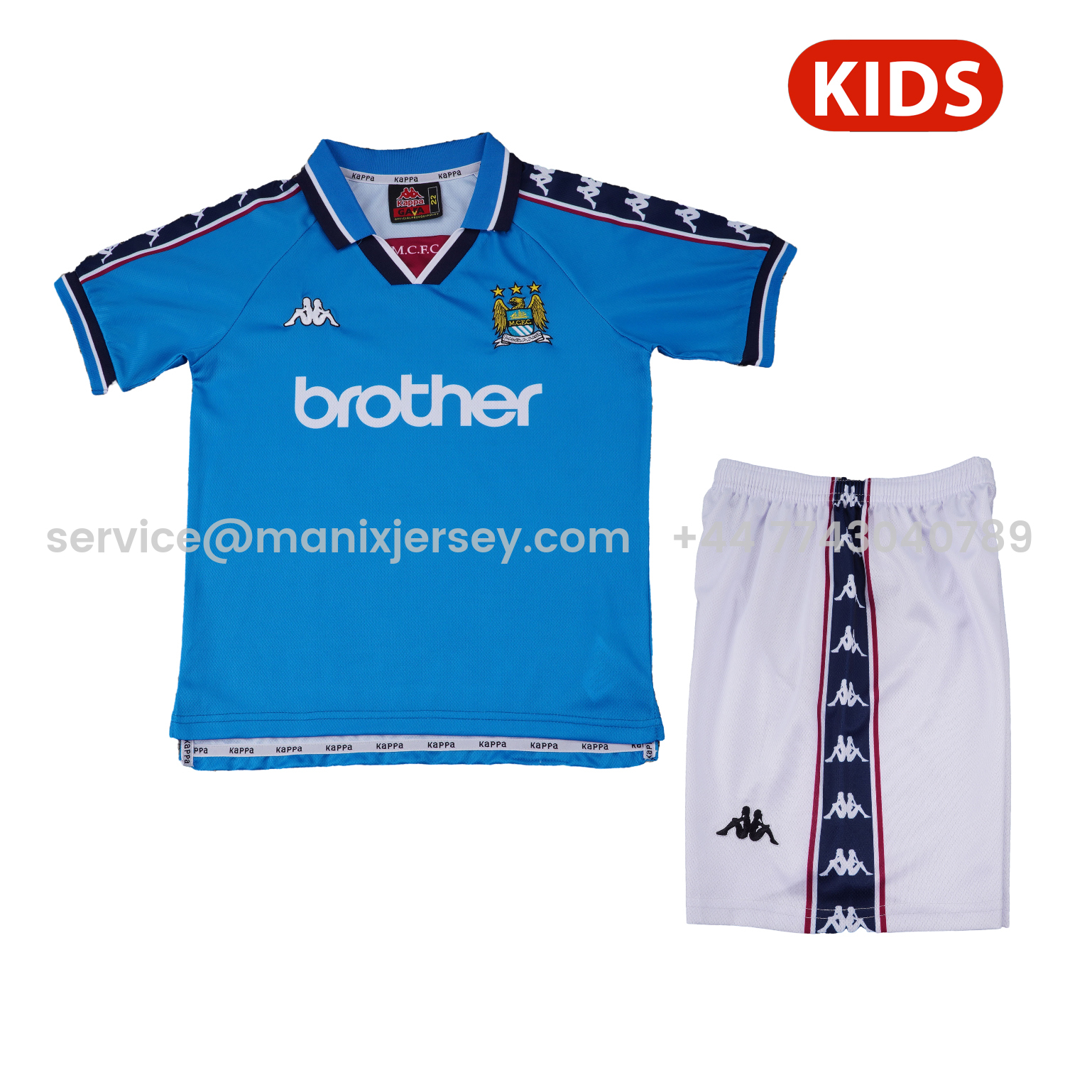 ManixJersey.com | Retro Manchester City 1997-98 Home Kids Kit -Customize Name, Number and Patch | Worldwide Shipping