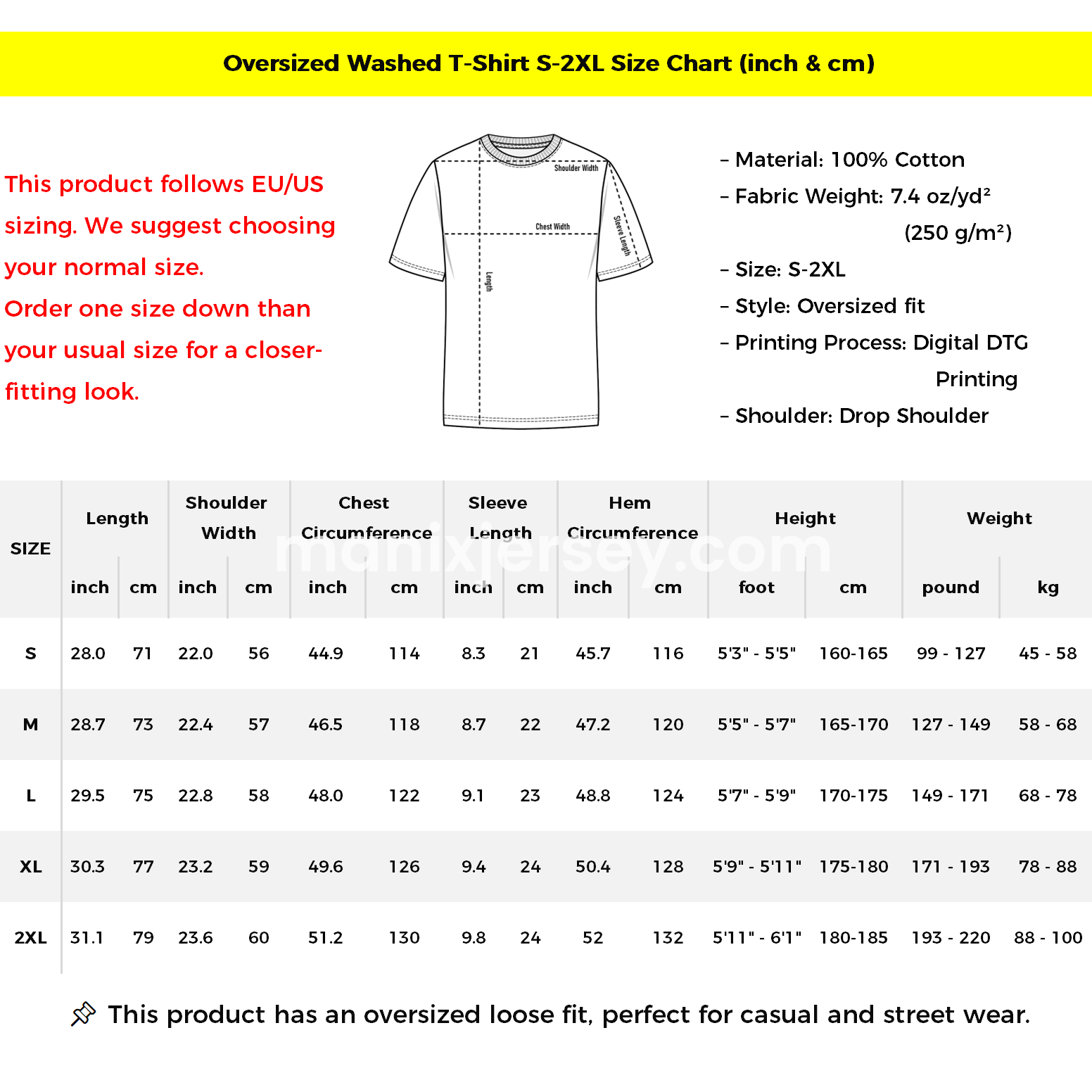 ManixJersey.com | Dortmund Oversized Washed T-Shirt -Customize Name, Number and Patch | Worldwide Shipping