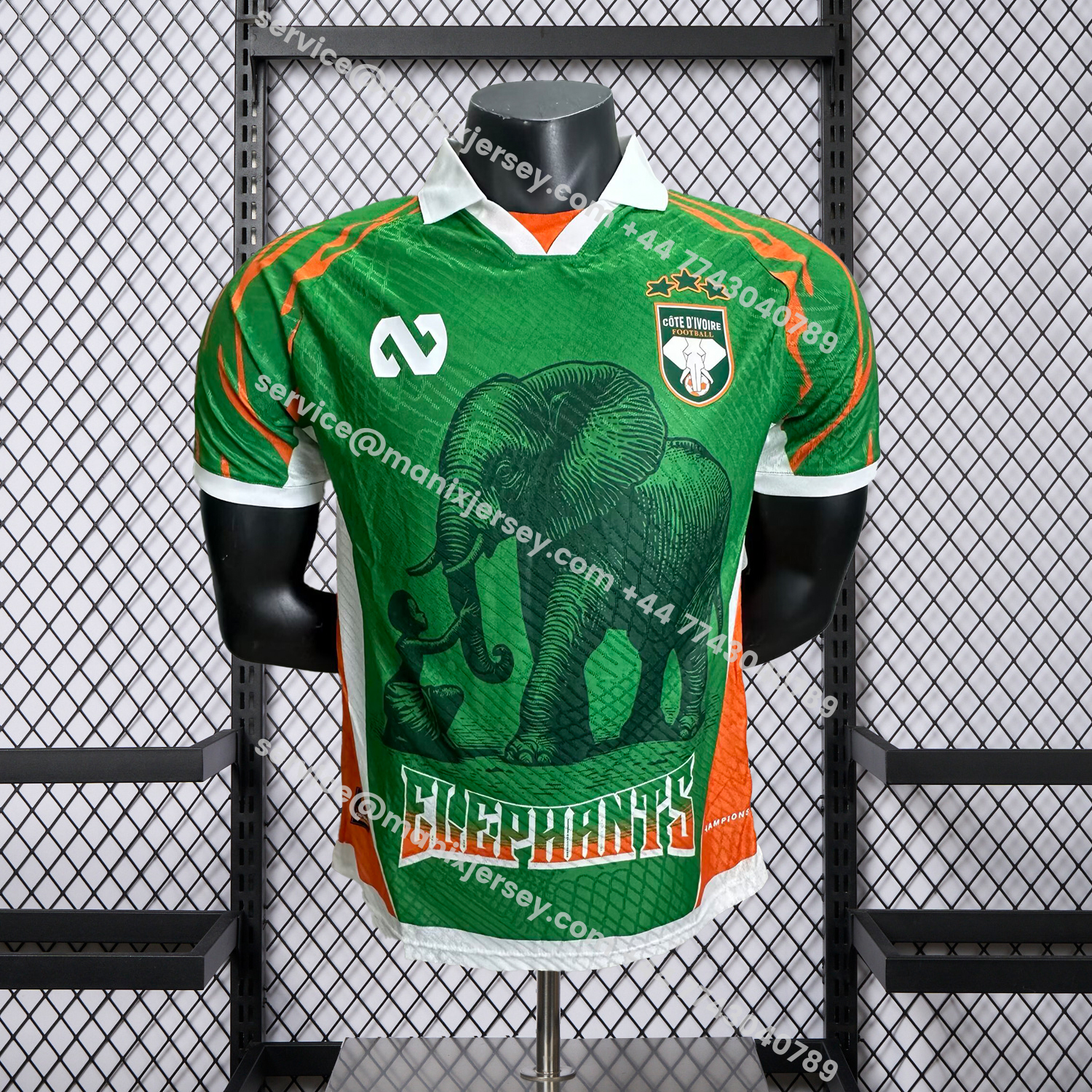 ManixJersey.com | Ivory Coast 25-26 Elephant And Kid Green Jersey - Player Version -Customize Name, Number and Patch | Worldwide Shipping