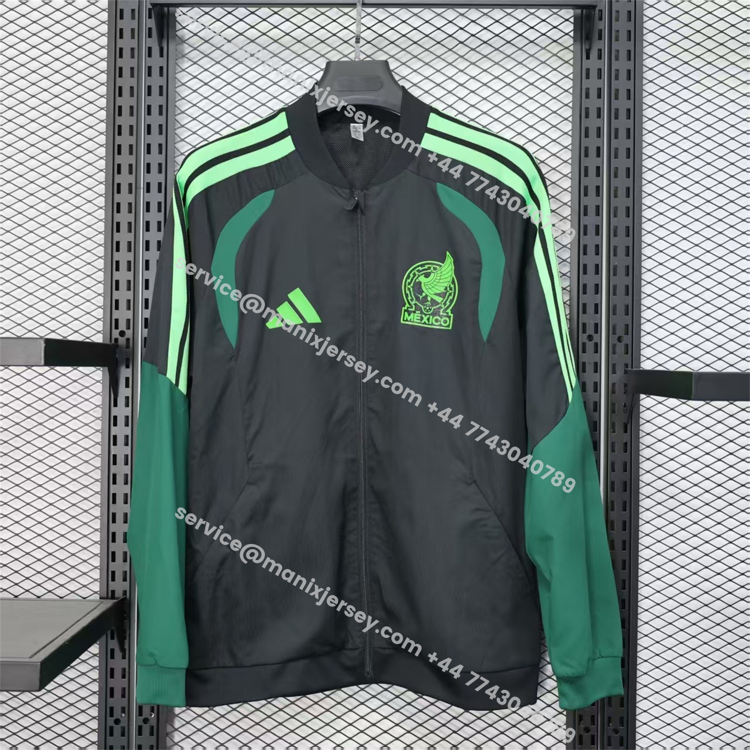 ManixJersey.com | Mexico 25-26 Green And Black Windbreaker Jacket - Deep Green -Customize Name, Number and Patch | Worldwide Shipping