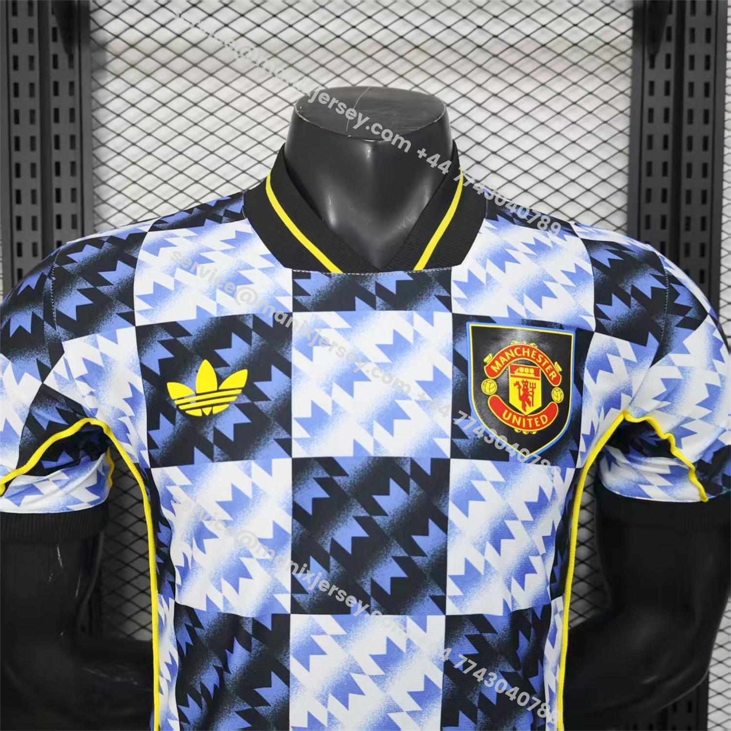 ManixJersey.com | Manchester United 25-26 Blue And Black Checkerboard Special Jersey - Player Version -Customize Name, Number and Patch | Worldwide Shipping