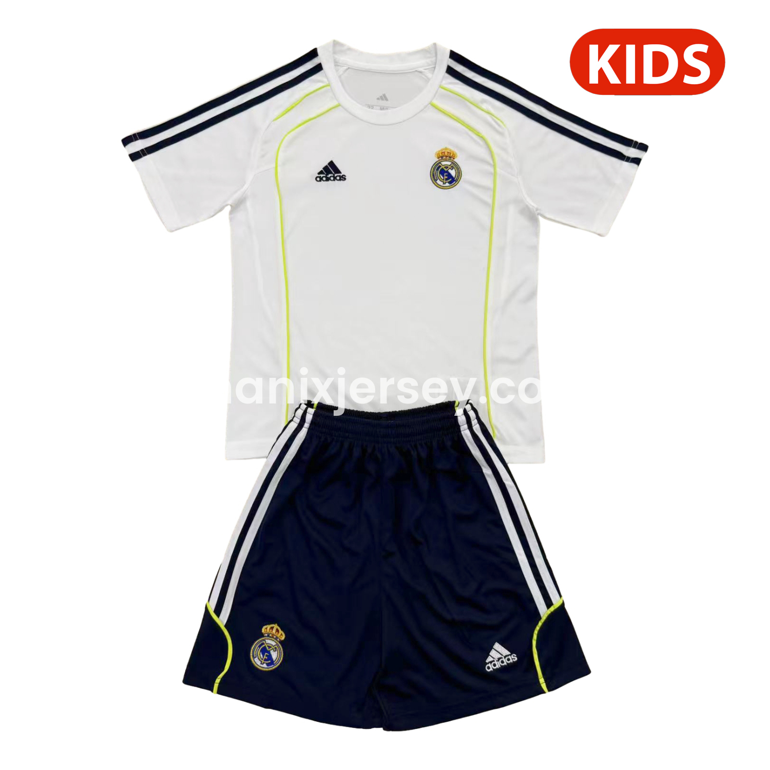 ManixJersey.com | Real Madrid 25-26 T90 Throwback White Training Kids Kit -Customize Name, Number and Patch | Worldwide Shipping