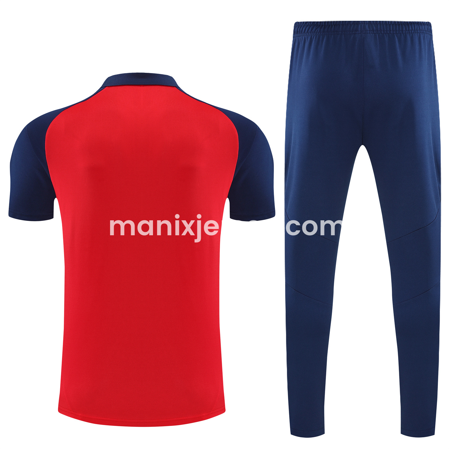 ManixJersey.com | Manchester United 25-26 POLO Short-Sleeve Training Set - Red Top and Deep Blue Pants -Customize Name, Number and Patch | Worldwide Shipping