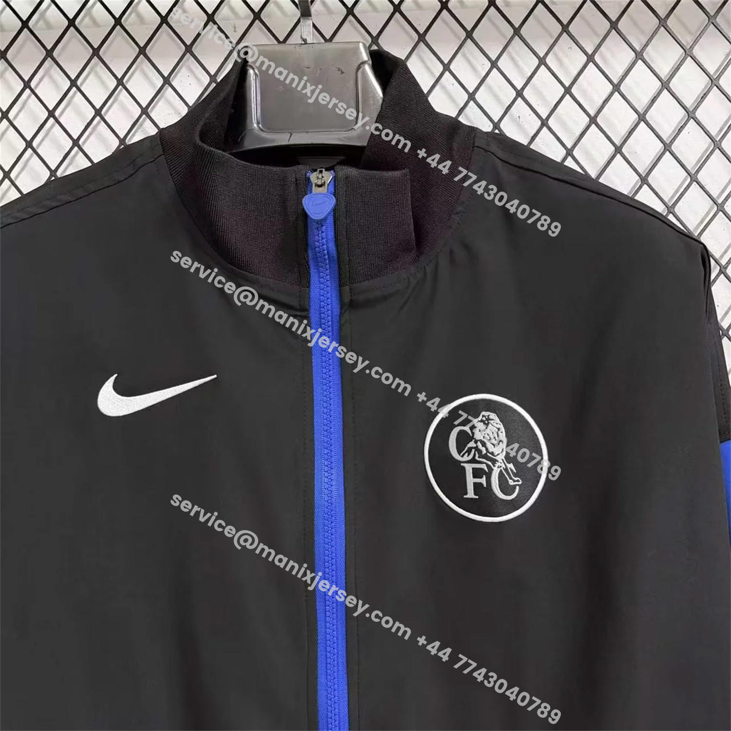 ManixJersey.com | C.H.E.L.S.E.A 25-26 Windbreaker Jacket - Black And Blue -Customize Name, Number and Patch | Worldwide Shipping