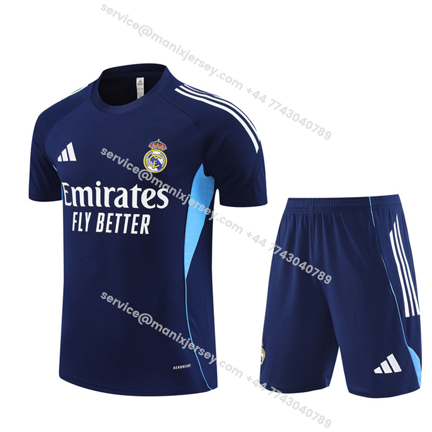 ManixJersey.com | Real Madrid 25-26 Short-Sleeve Training Set - Royal Blue Top & Royal Blue Shorts -Customize Name, Number and Patch | Worldwide Shipping