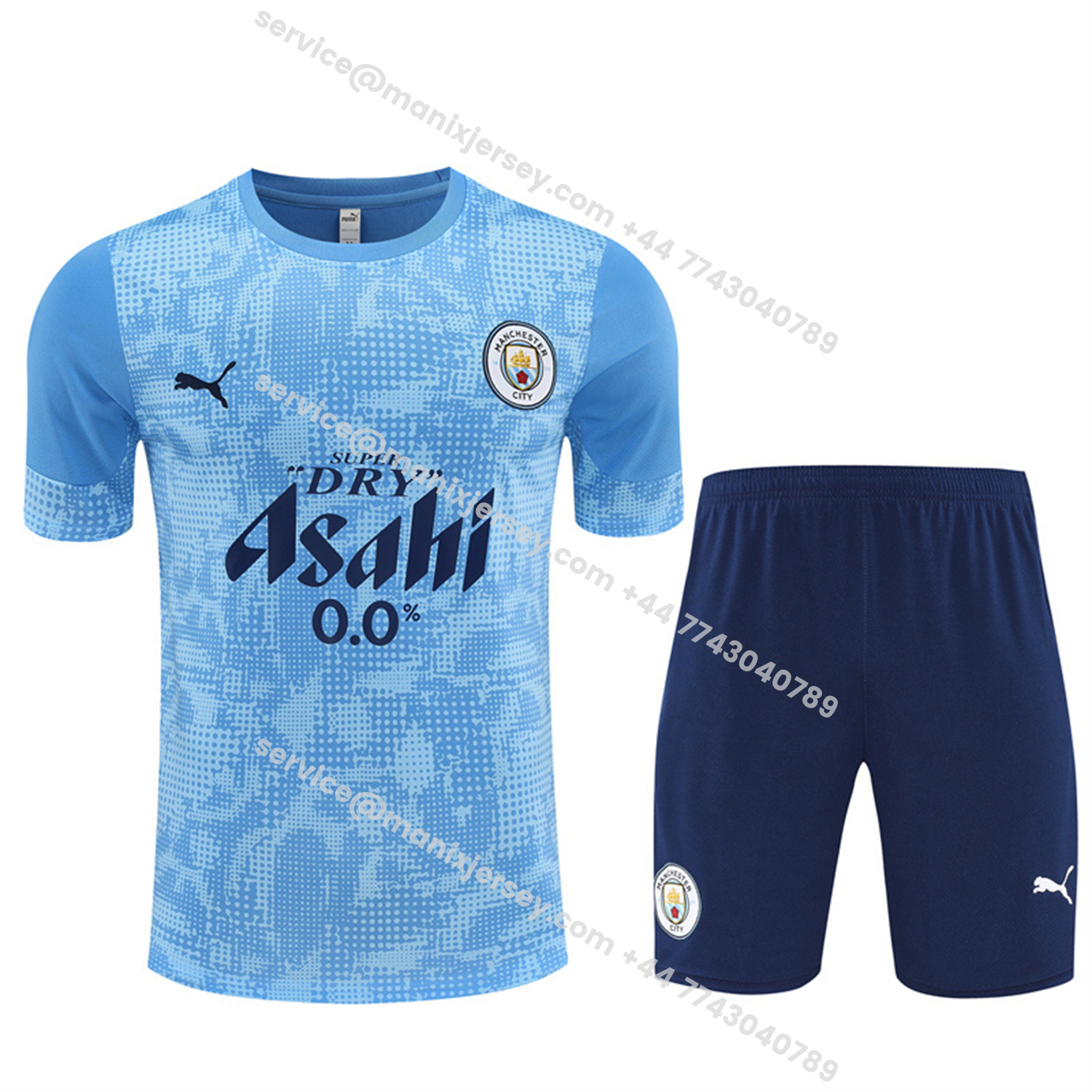 ManixJersey.com | Manchester City 25-26 Short-Sleeve Training Set - Light Blue Camouflage Top & Deep Blue Shorts -Customize Name, Number and Patch | Worldwide Shipping