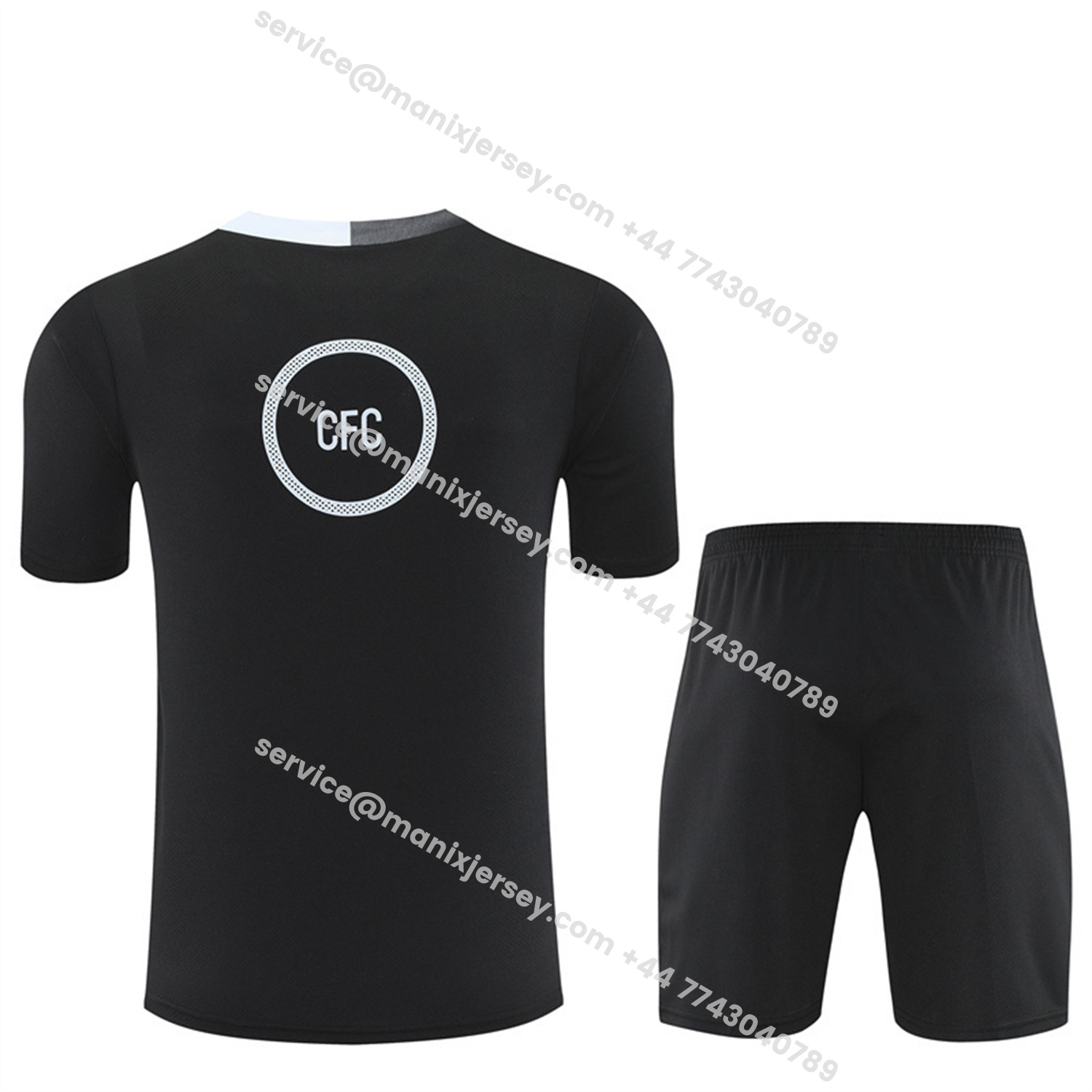 ManixJersey.com | C.H.E.L.S.E.A 25-26 Short-Sleeve Training Set - Black Top & Black Shorts -Customize Name, Number and Patch | Worldwide Shipping