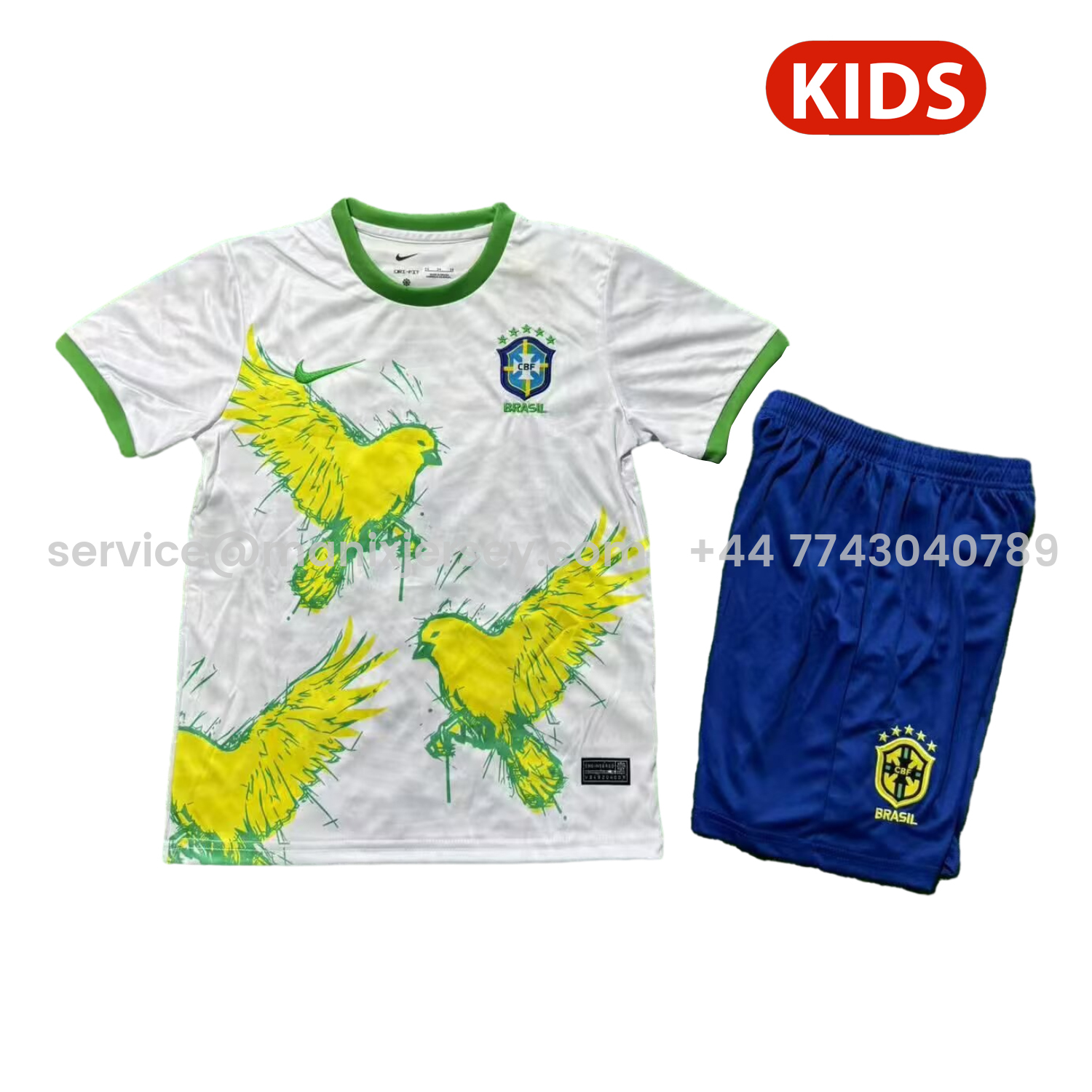 ManixJersey.com | Brazil 25-26 Yellow Peace Dove White Special Kids Kit -Customize Name, Number and Patch | Worldwide Shipping