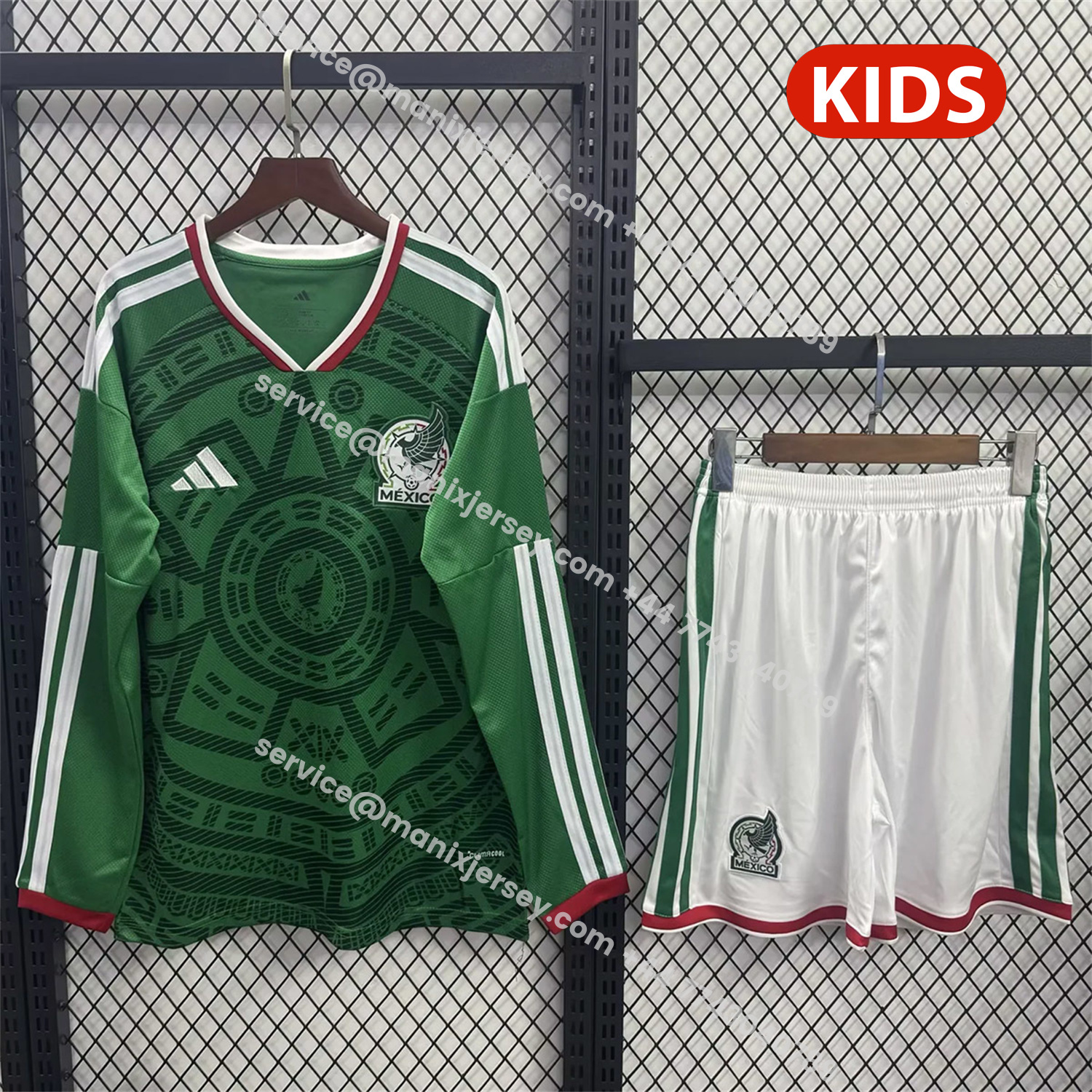 ManixJersey.com | Mexico 2026 Home Long Sleeves Kids Kit -Customize Name, Number and Patch | Worldwide Shipping