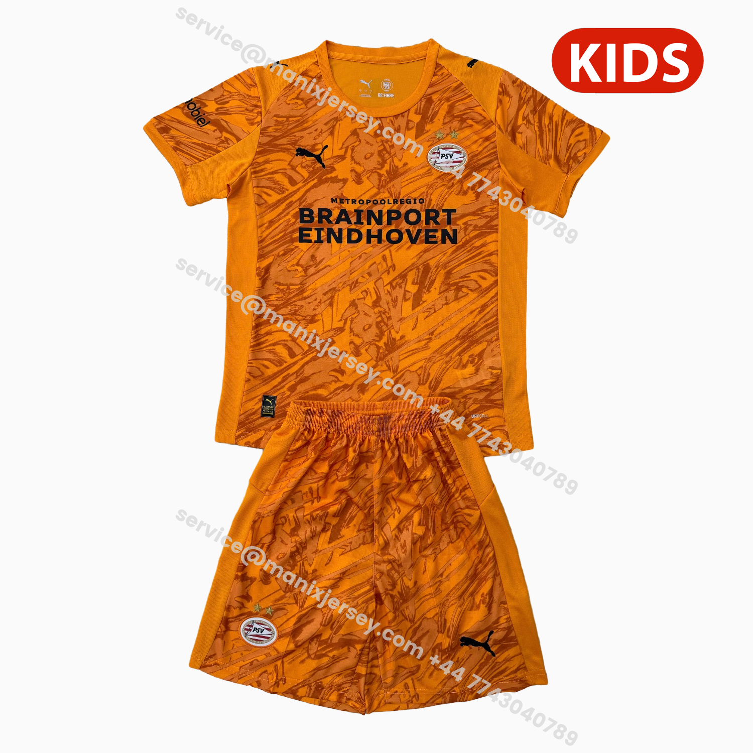 ManixJersey.com | PSV Eindhoven 25-26 Orange Goalkeeper Kids Kit -Customize Name, Number and Patch | Worldwide Shipping