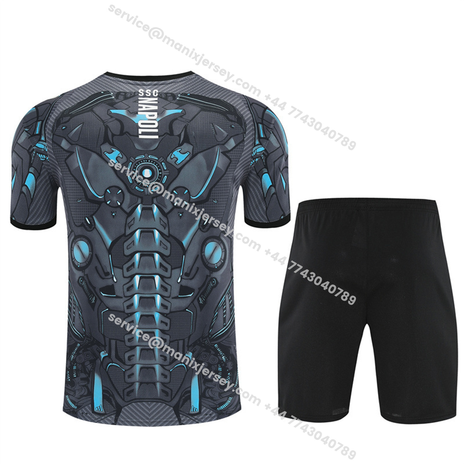 ManixJersey.com | Napoli 25-26 Short-Sleeve Training Set - Gray Mecha Top & Black Shorts -Customize Name, Number and Patch | Worldwide Shipping