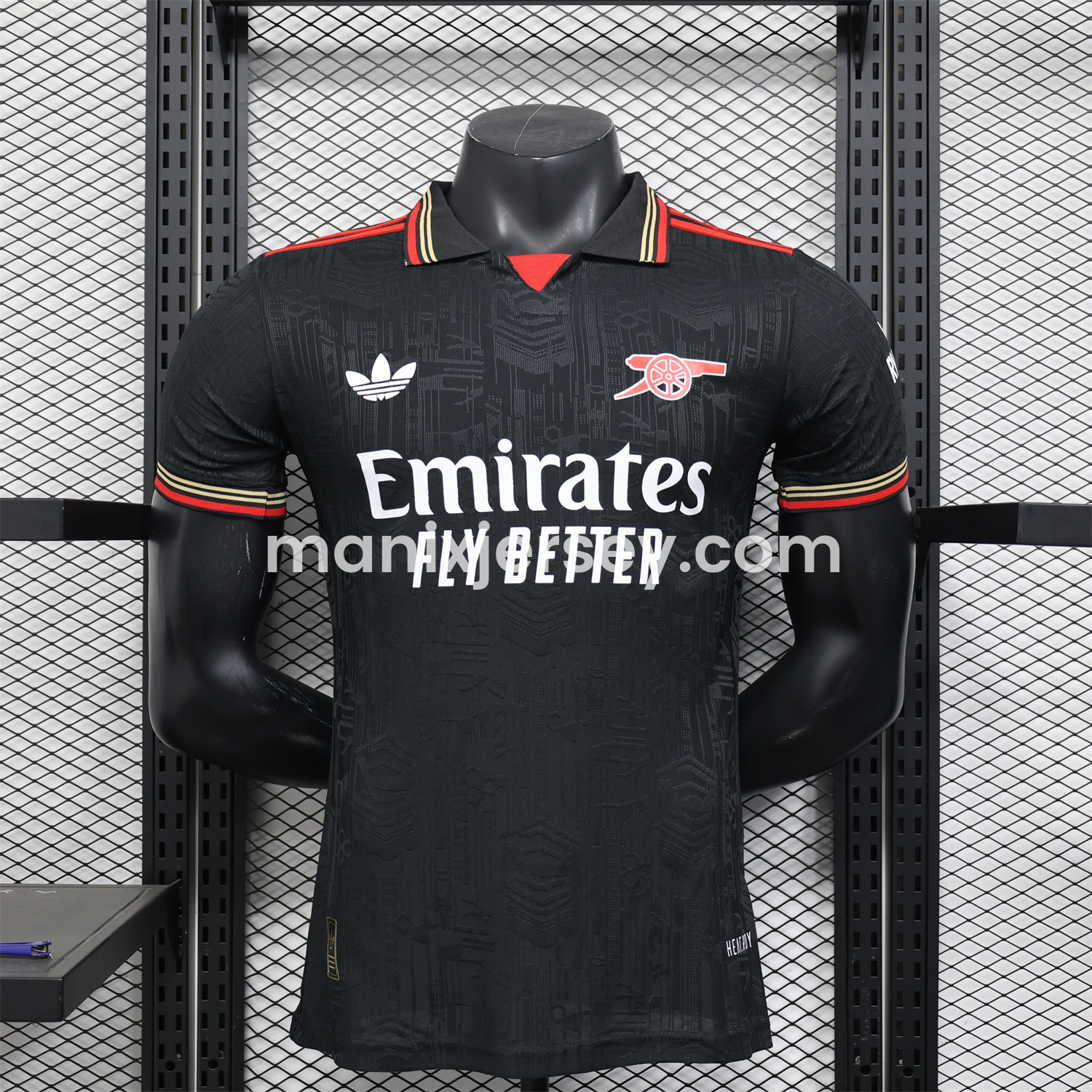 ManixJersey.com | Arsenal 25-26 Black POLO Throwback Trefoil Jersey - Player Version -Customize Name, Number and Patch | Worldwide Shipping