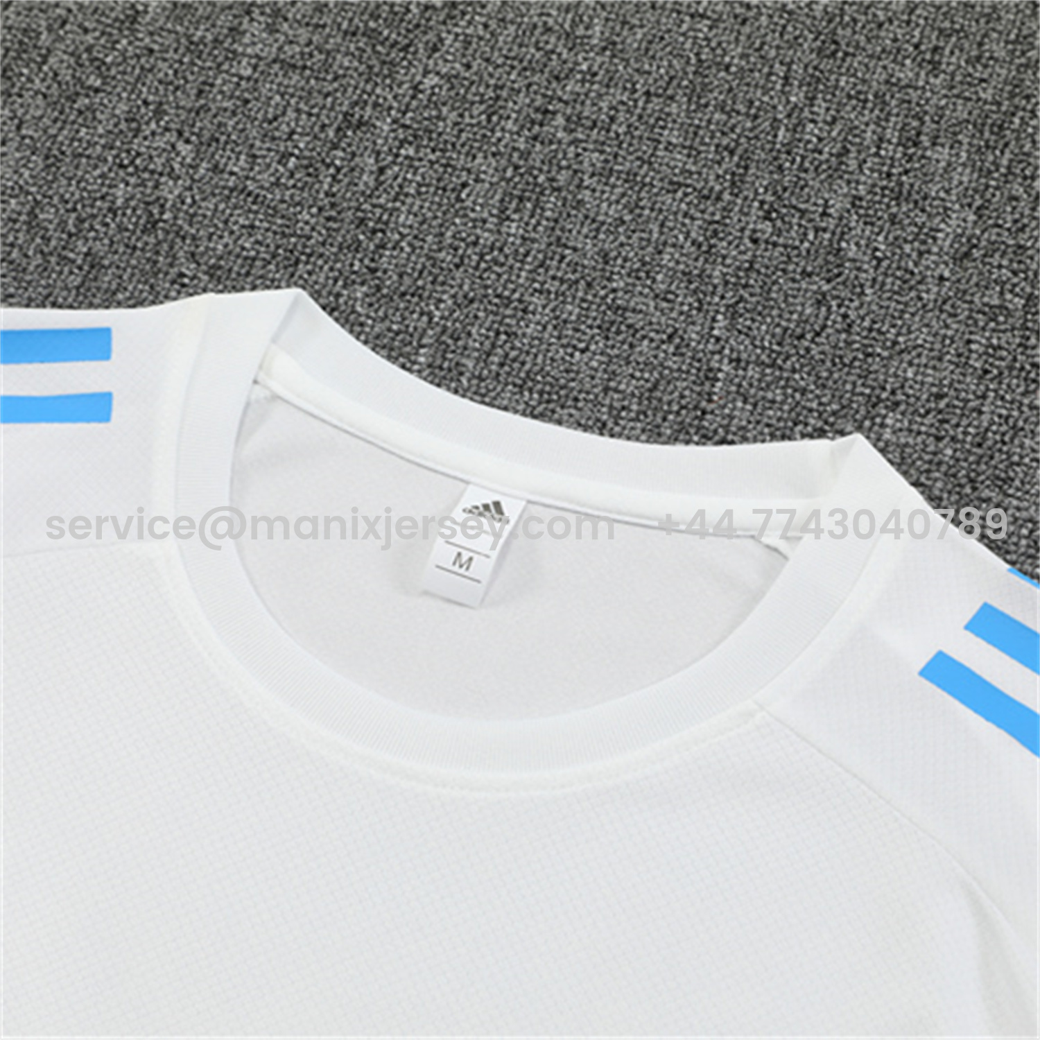 ManixJersey.com | Real Madrid 25-26 Kids Short-Sleeve Training Set - White Top and Sky Blue Shorts -Customize Name, Number and Patch | Worldwide Shipping