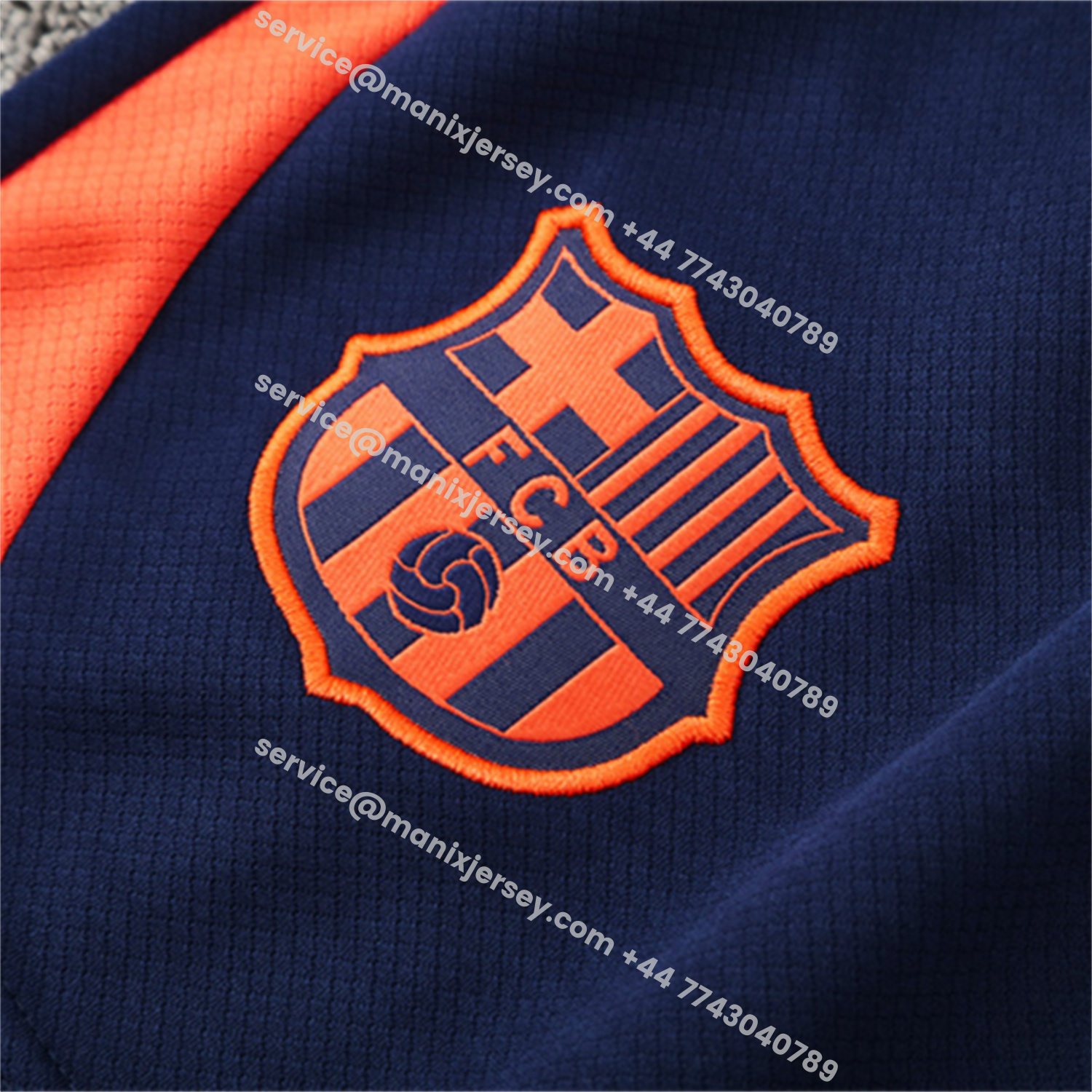 ManixJersey.com | Barcelona 25-26 Short-Sleeve Training Set - Royal Blue Top Orange Sponsor & Royal Blue Shorts -Customize Name, Number and Patch | Worldwide Shipping