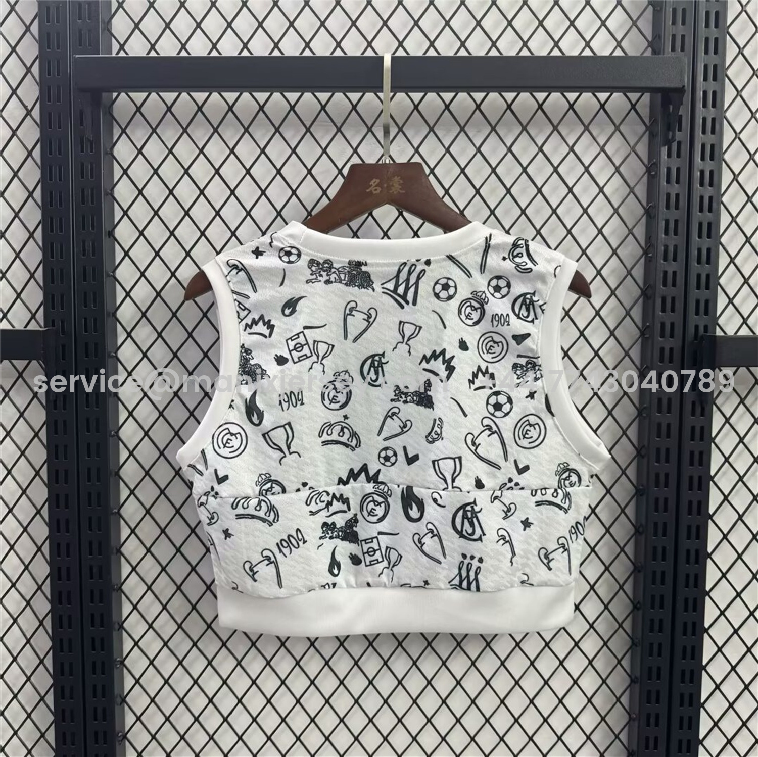 ManixJersey.com | Women's Real Madrid 25-26 White Yoga Vest with Black Emoji Icons -Customize Name, Number and Patch | Worldwide Shipping