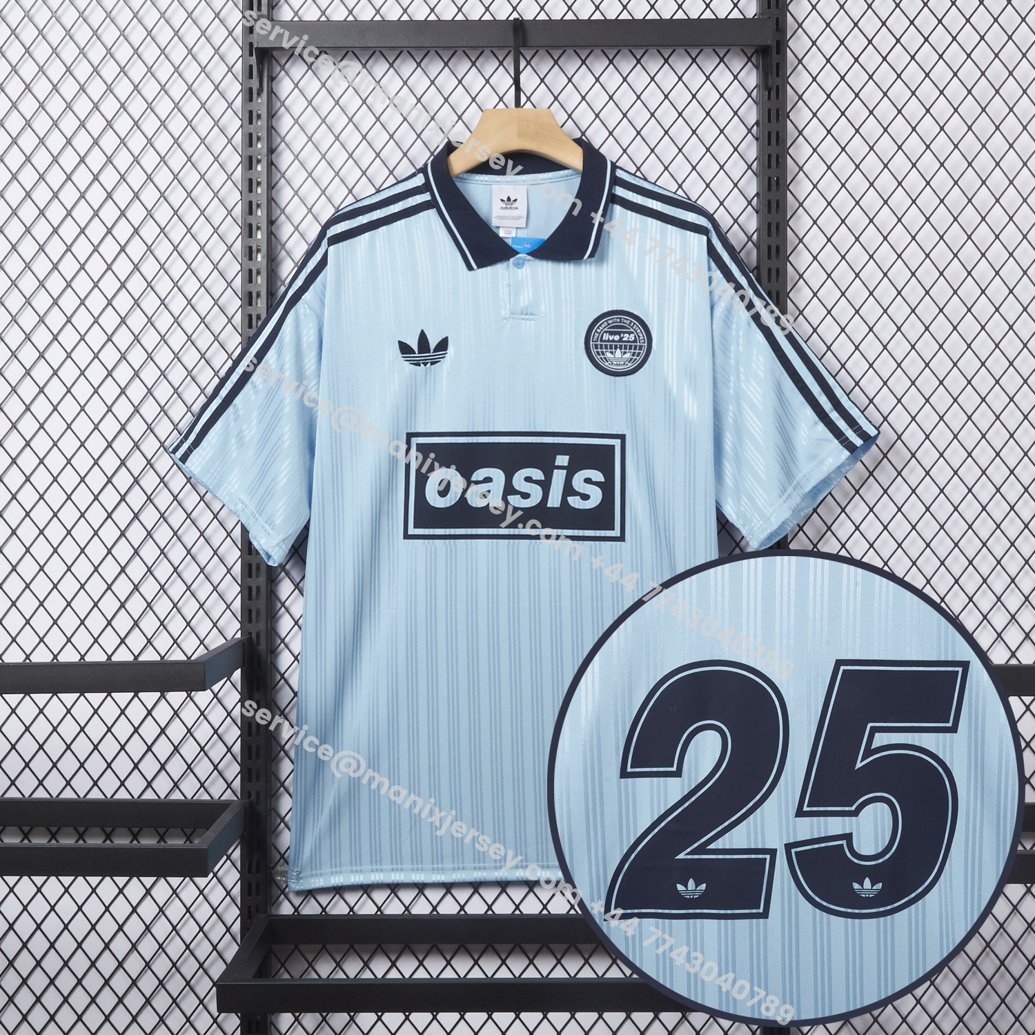 ManixJersey.com | Bohemian 25-26 Oasis Originals Tour Light Blue Jersey With Number 25 - Fans Version -Customize Name, Number and Patch | Worldwide Shipping