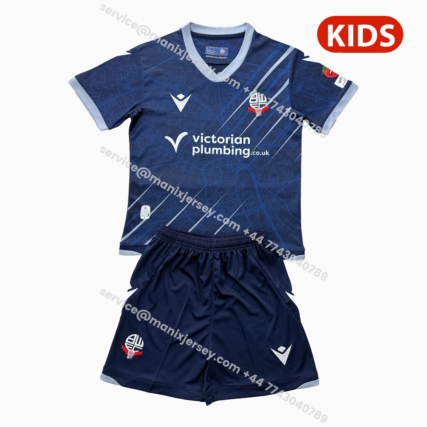 ManixJersey.com | Bolton Wanderers 25-26 Away Kids Kit -Customize Name, Number and Patch | Worldwide Shipping
